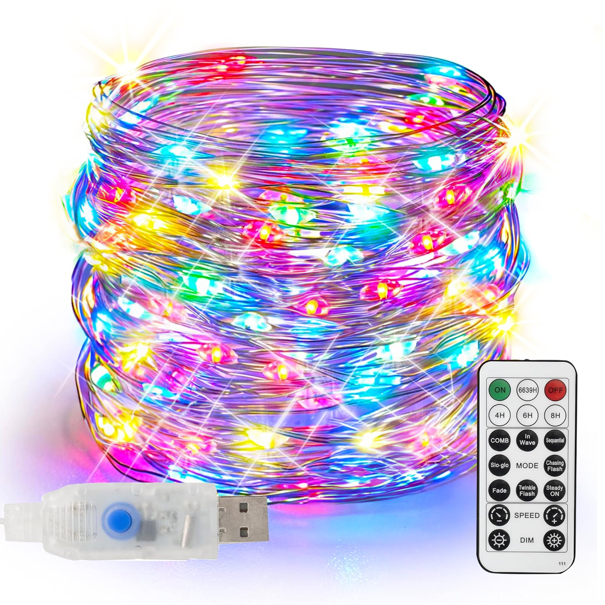 TW SHINE 66 FT 200 LED Fairy Lights for Bedroom Multi-Colored, USB Waterproof Christmas String Lights with Remote Timer, 8 Modes Copper Wire for Indoor Outdoor Party Tree Wedding Yard Decorations