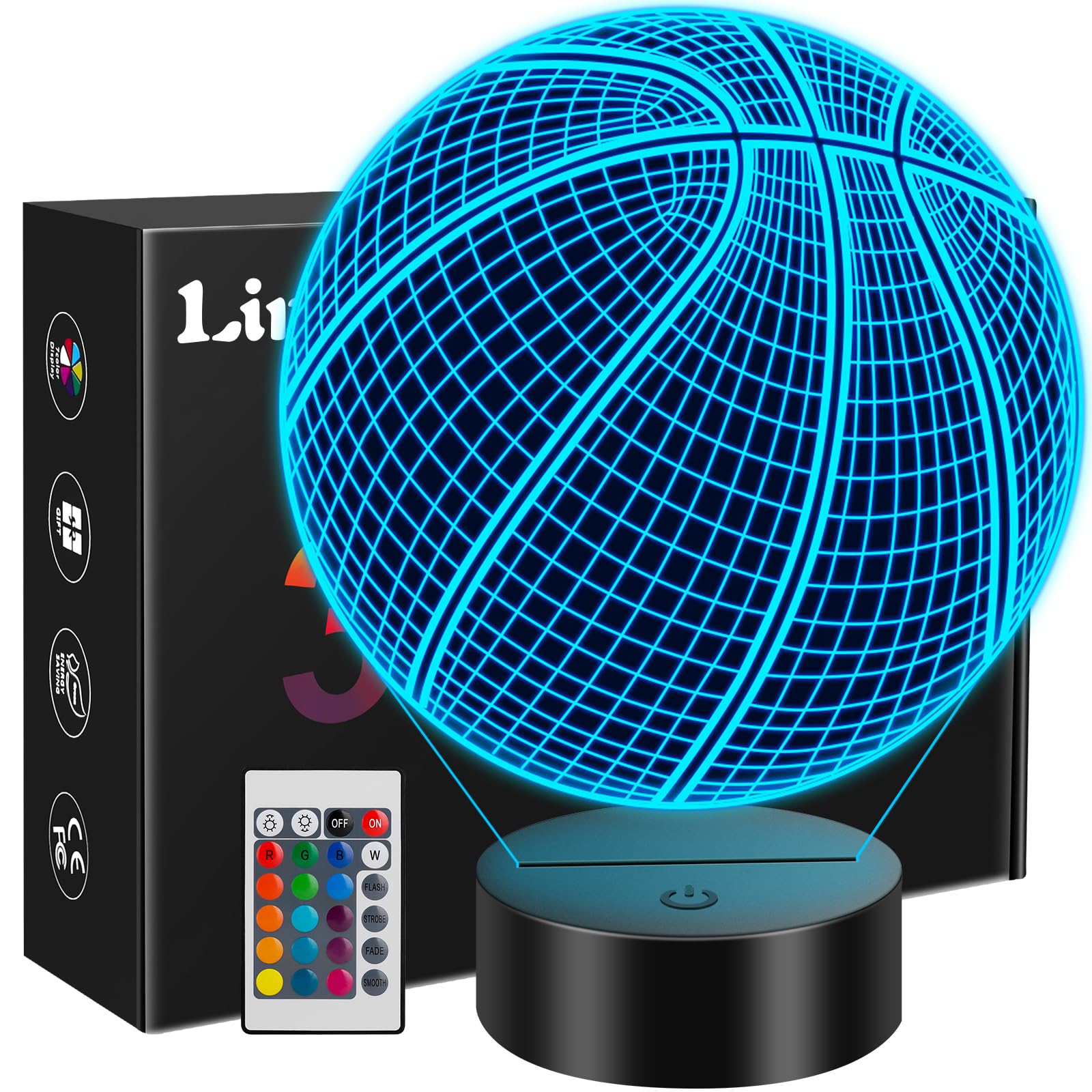 Linkax Basketball Gifts Stocking Stuffers for Kids Teens Boys Girls, Basketball 3D Illusion Night Light Christmas Gifts for Kids