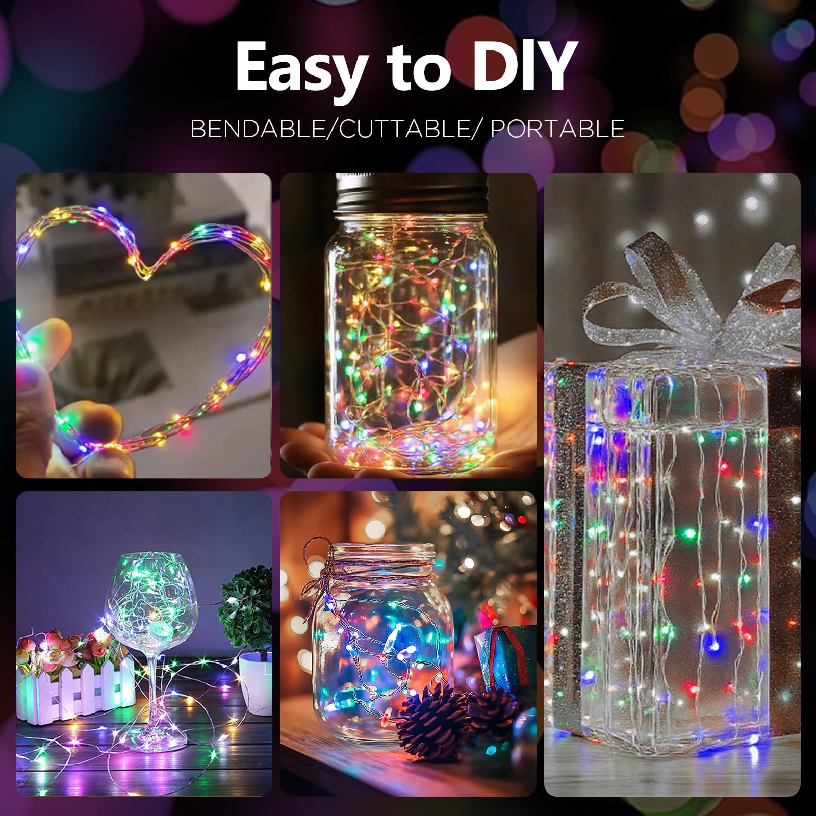 YPHSOL Fairy Lights String Lights 50LED 16.4ft Waterproof Silver Wire 2 Pack Multicolor