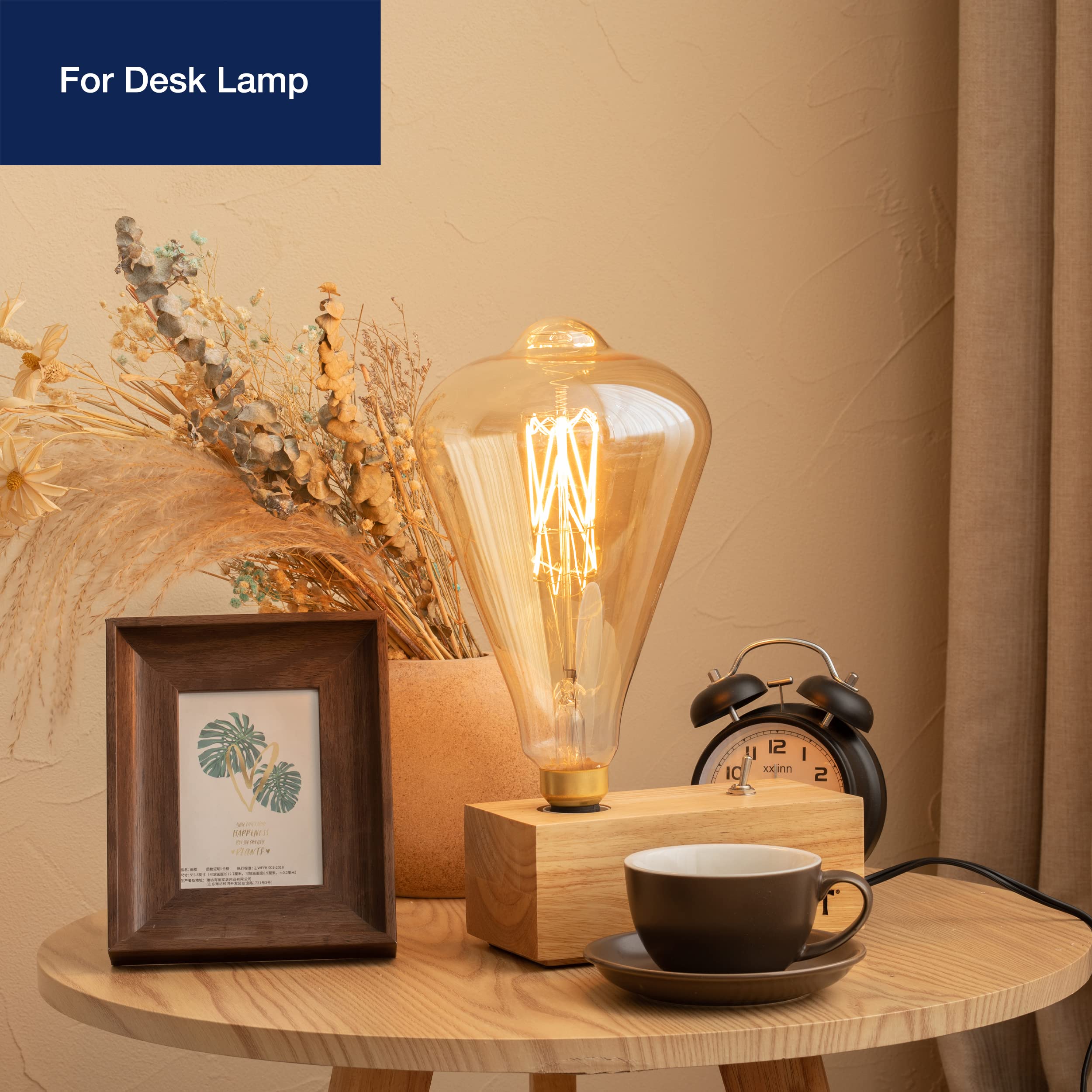 Flsnt Vintage Oversized Led Edison Bulbs 60W Equivalent, Decorative Dimmable Led M-Type Filaments Bulbs With Amber Glass, 2000K