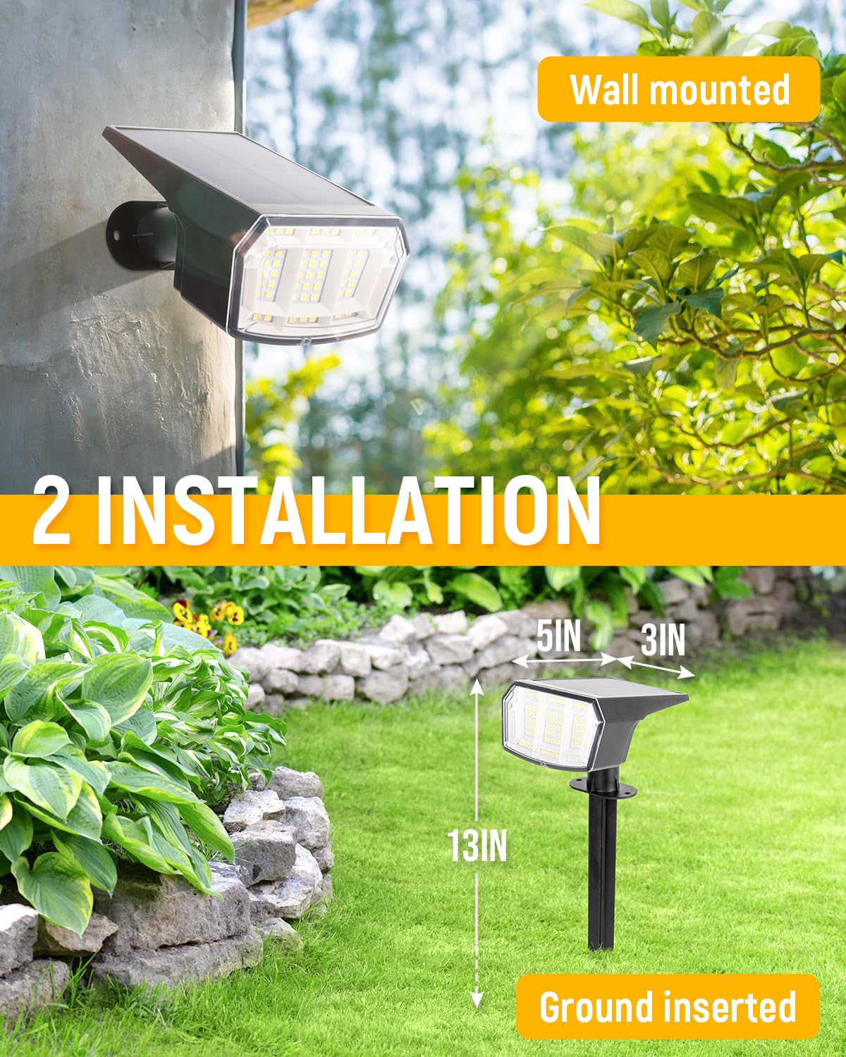 Coozaming Solar Lights Outdoor Waterproof Ip65, 63 Led 3 Lighting Modes Solar Powered Yard Garden Spot Solar Lights For Outside