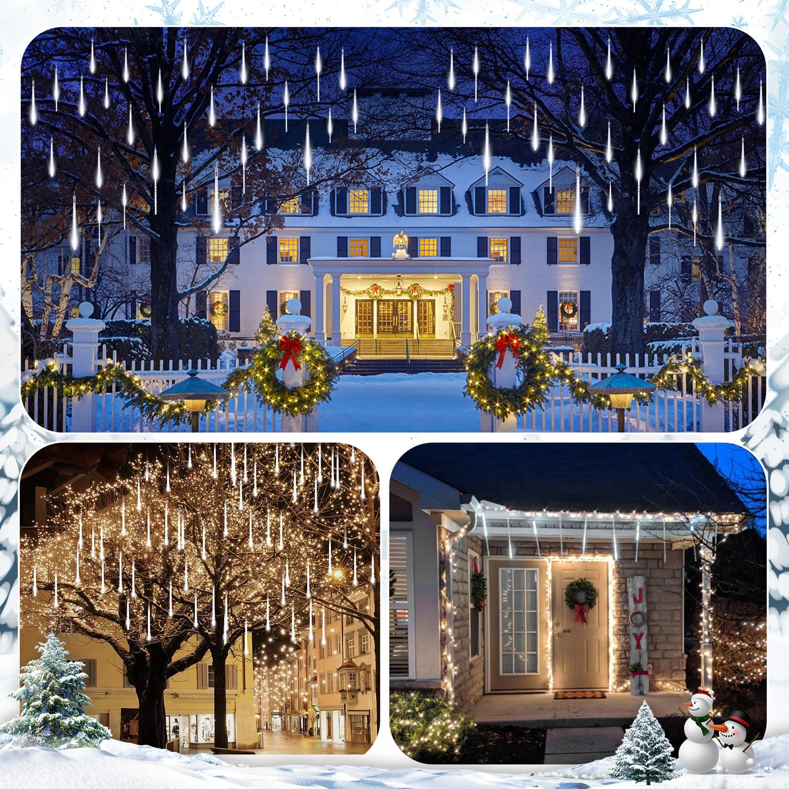 Minetom Meteor Shower Lights Outdoor, 16 Inch 2 Pack Total 16 Tubes 576 Led Icicle Lights, Waterproof Meteor Christmas Lights Ou