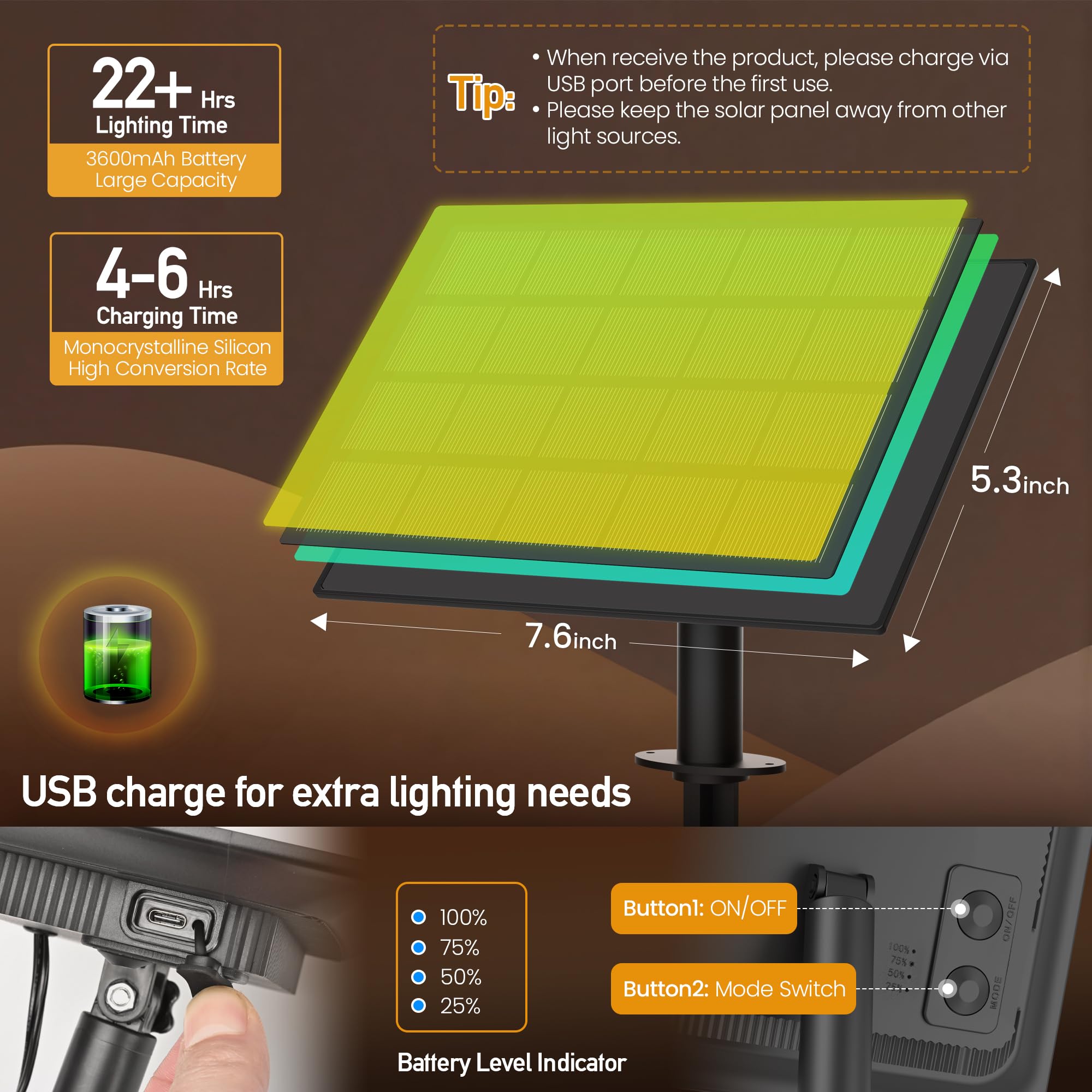 AUBVERC Solar String Lights 54 FT 16 Sockets Waterproof USB Charge Remote Control Black Model 10101