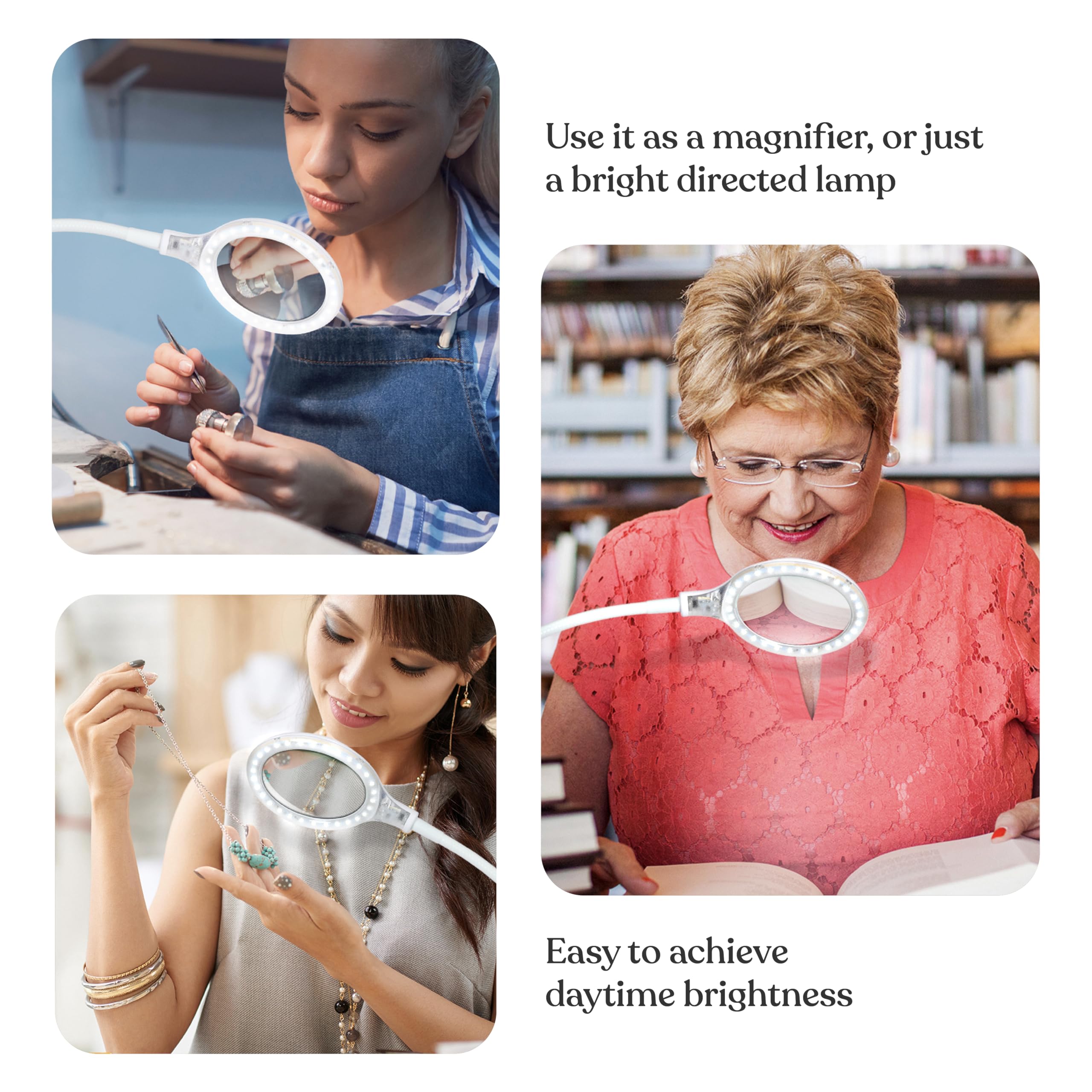 Brightech LightView Pro Flex 2-in-1 Magnifying Desk Lamp, 1.75x Magnifier, White, Model LTV2IN1-WH, Adjustable with Light for Crafts