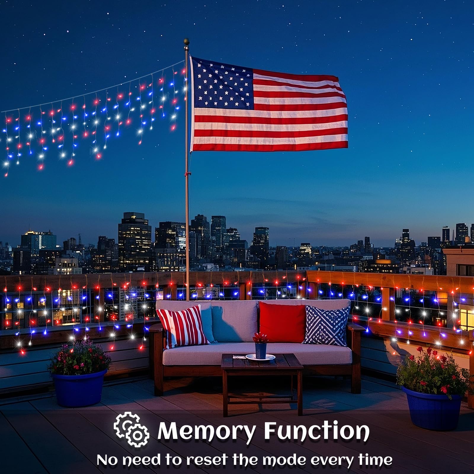 Nielfoi Christmas Lights Outdoor, 640 LED, 66ft Icicle Lights, Red White and Blue, Connectable for 4th of July Decor