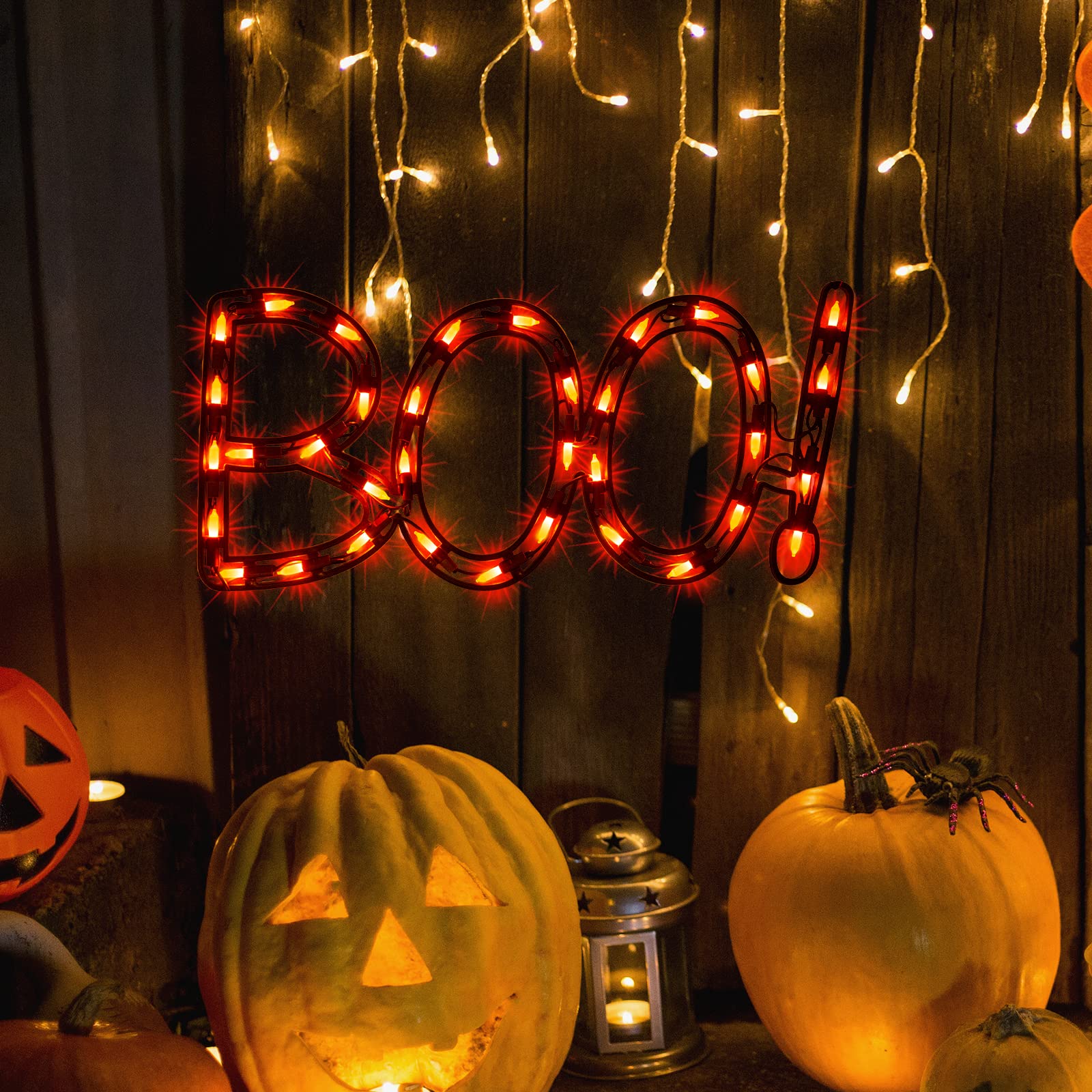 Justpro 13.3" Lighted Boo Halloween Window Silhouette Decoration,Halloween Lighted Window Decoration,Hanging Light Up Holiday Ornament