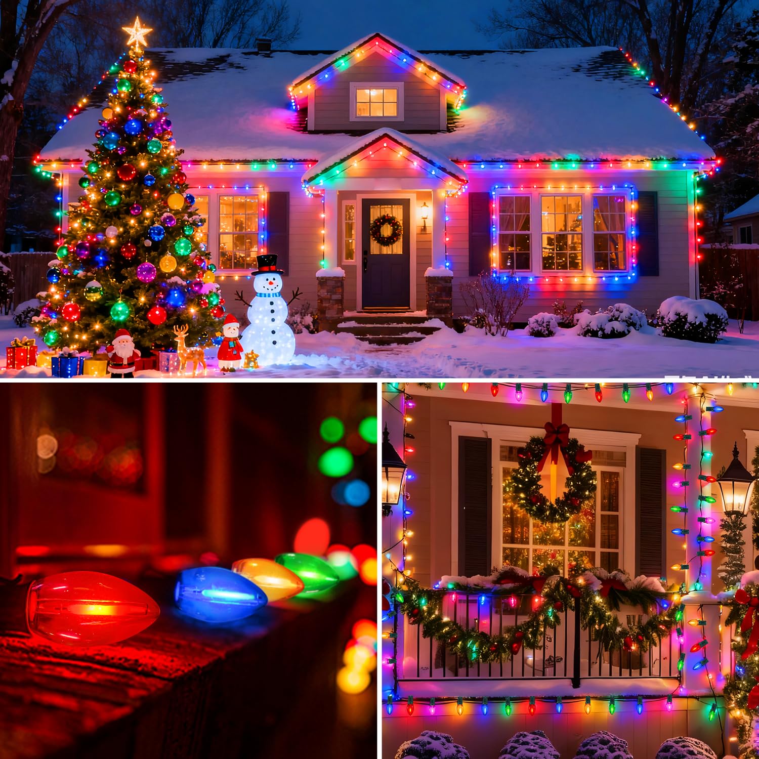 C9 Led Christmas Lights Outdoor Waterproof  25Ft Shatterproof Colored Christmas Lights Led Multicolor C9 Outdoor Christmas Lights For House Christmas Tree Yard Garden Decor  25+1 Led Bulbs  0.6W