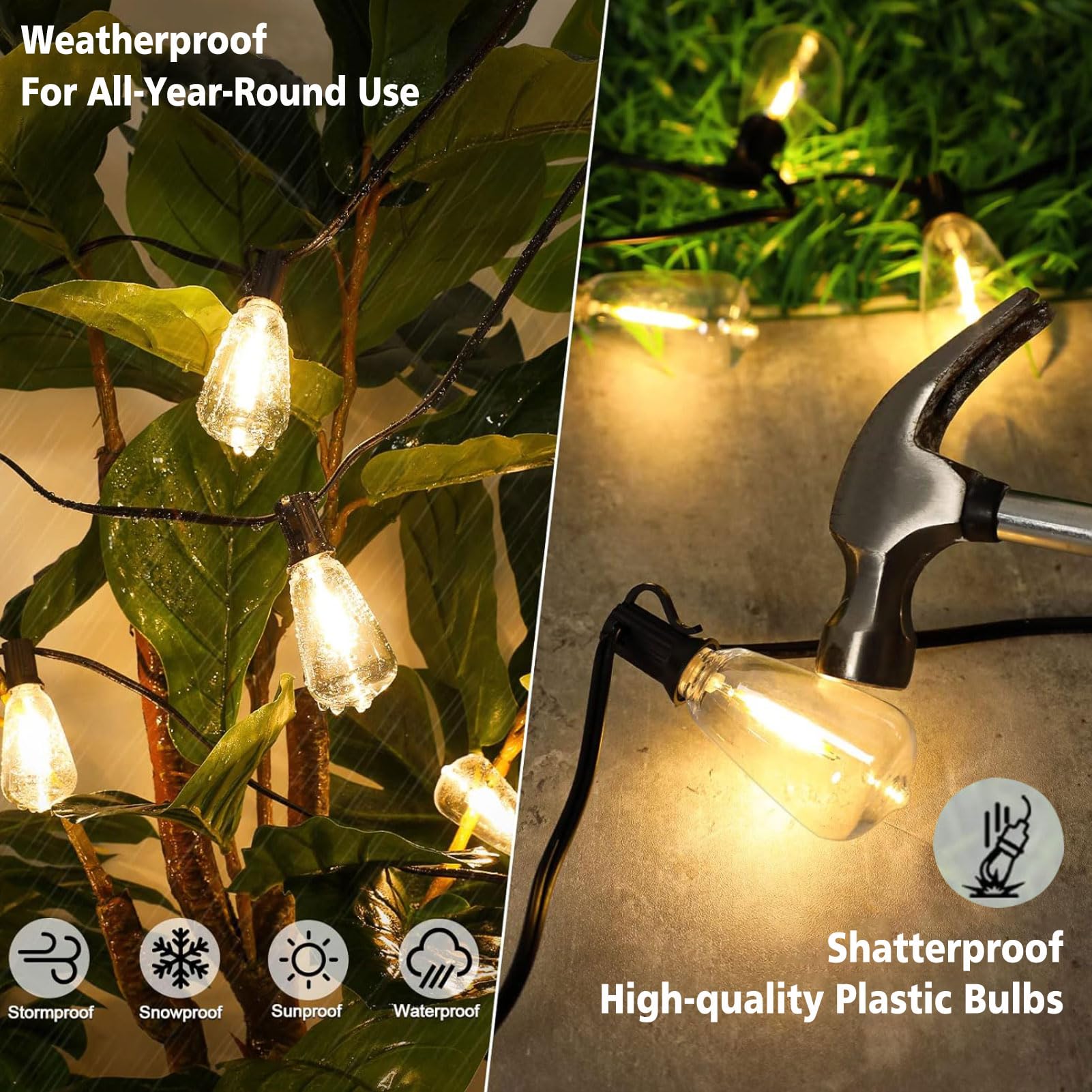 Meidaoduo 300Ft Edison String Lights Outdoor Waterproof With 150+6 Extral Led Shatterproof St38 Edison Bulbs 2200K For Outside P