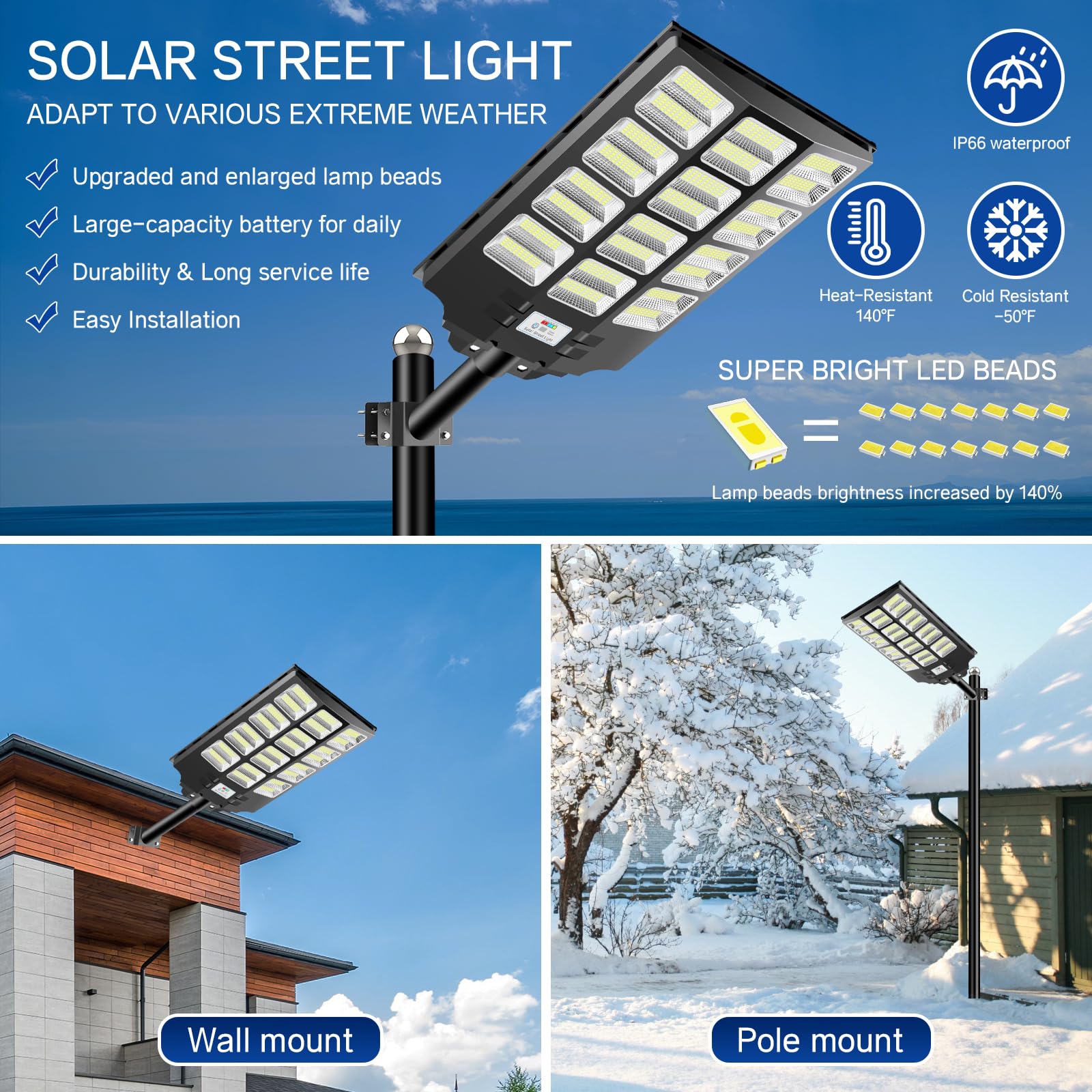Joyeye Solar Street Light 6000W, Solar Street Light Outdoor High Lumens, Solar Parking Lot Lights 6500K, Solar Lights Outdoor Motion Sensor Dusk To Dawn For Parking Lot, 2 Pack