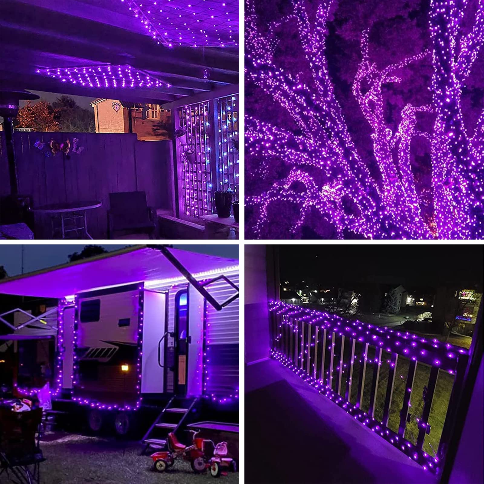 Purple Halloween Solar String Lights Outdoor, 2-Pack 80Ft 200Led Solar Twinkle Light Waterproof, Copper Wire 8 Modes Purple Fair