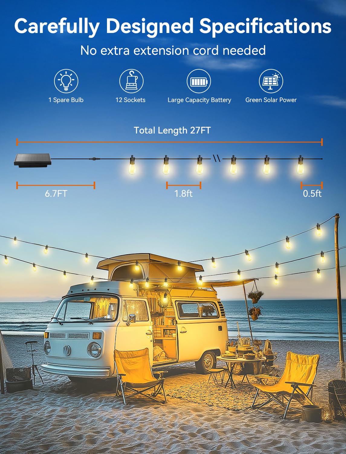 Brightever Solar Powered Outdoor String Lights With Remote, 27Ft Commercial Grade Waterproof Solar Patio Lights, 12+1 Shatterpro