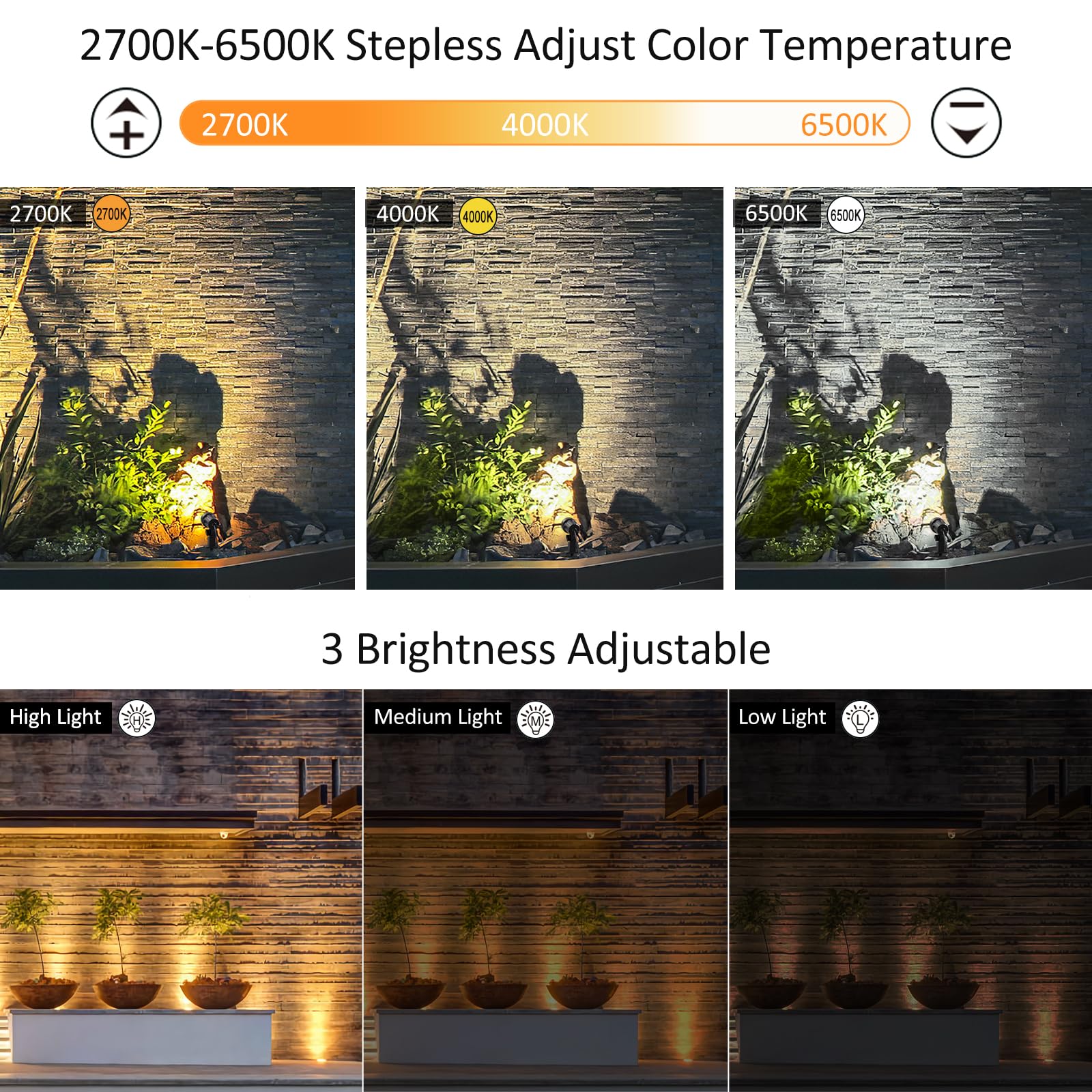 CLY Solar Landscape Spotlights - IP66 Waterproof, Remote Control, 2 Modes, 3 Brightness, 2700-6500K, Black, Model CW, 14M Cable