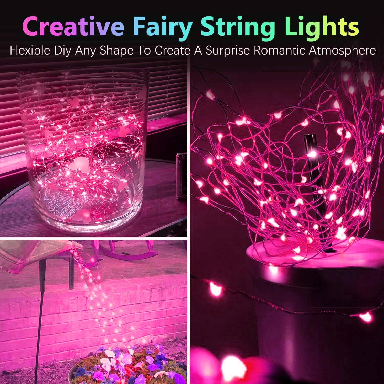 4 Pack 20Ft 60Led Fairy Lights Battery Operated, Waterproof Valentine String Lights With Timer, Battery Twinkle Lights For Girl'