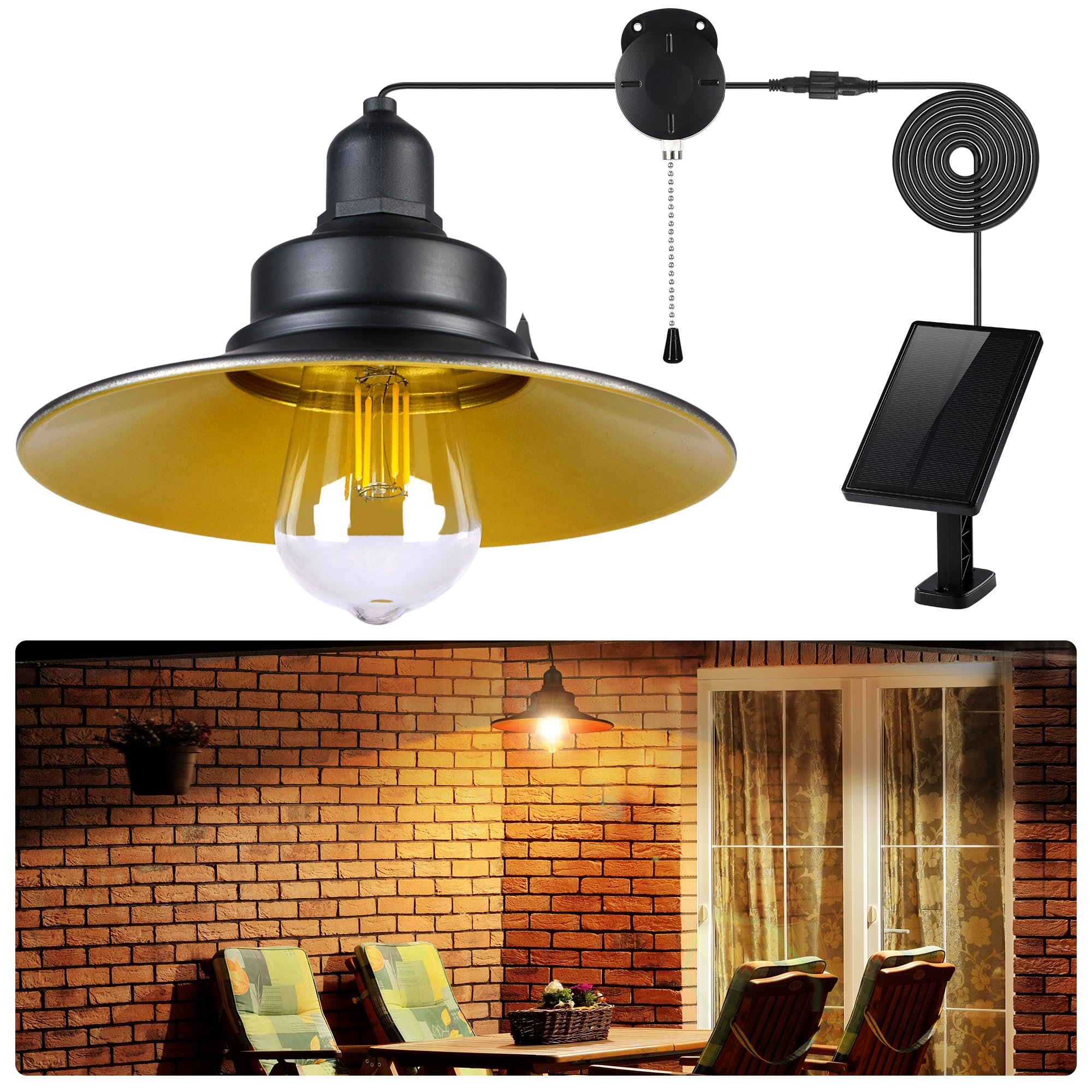 FabStyl Solar Pendant Light, IP65 Waterproof Metal Chandelier, Warm White, 1-Pack, Model FSP4B for Indoor/Outdoor Use