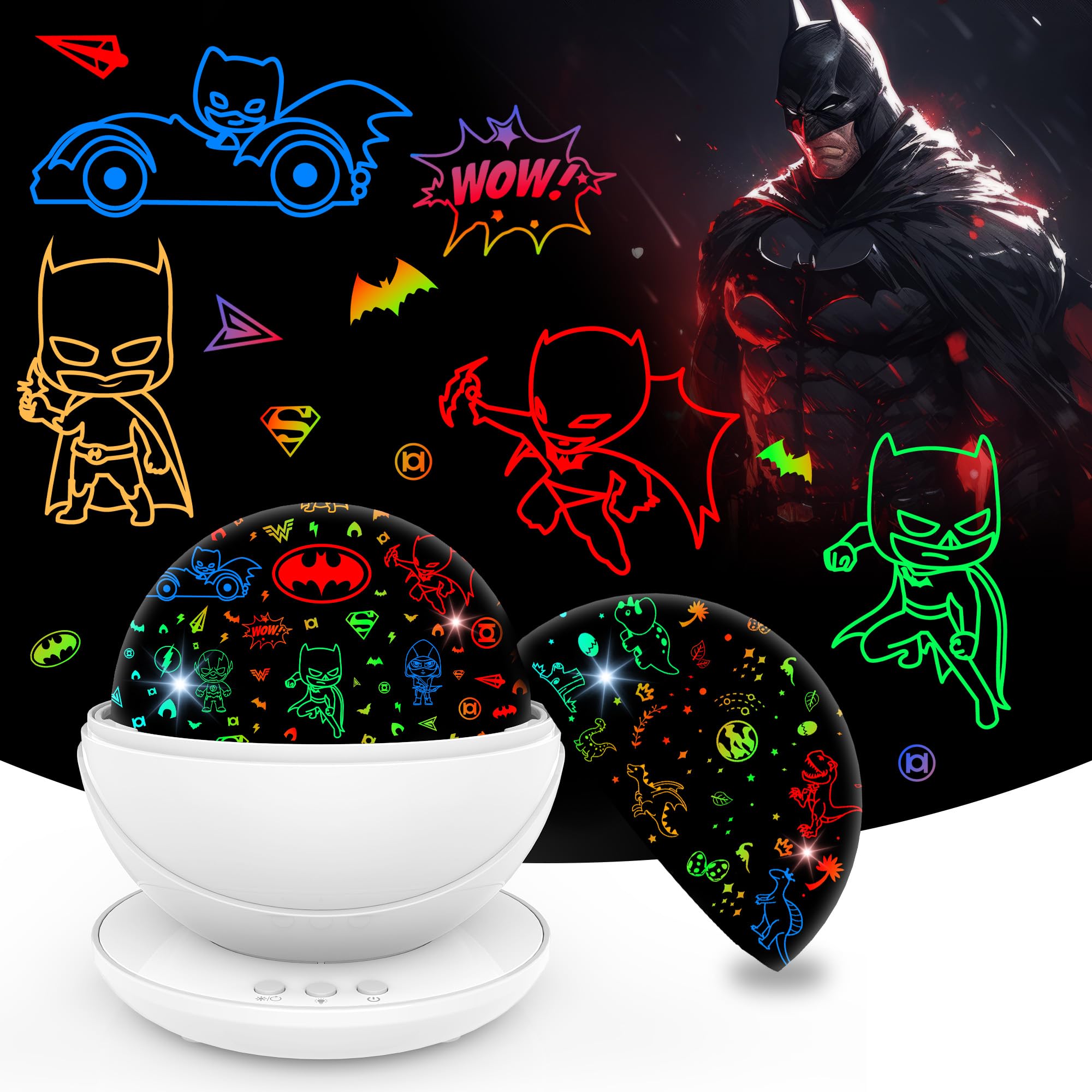 VANSHINIEER Batman Dinosaur Night Light Projector for Kids Boys, 360 Degree Rotation Baby Night Lights, 15 Mode Color Changing, Christmas Birthday Gift Toys for 3-8 Year Old Girls Boys