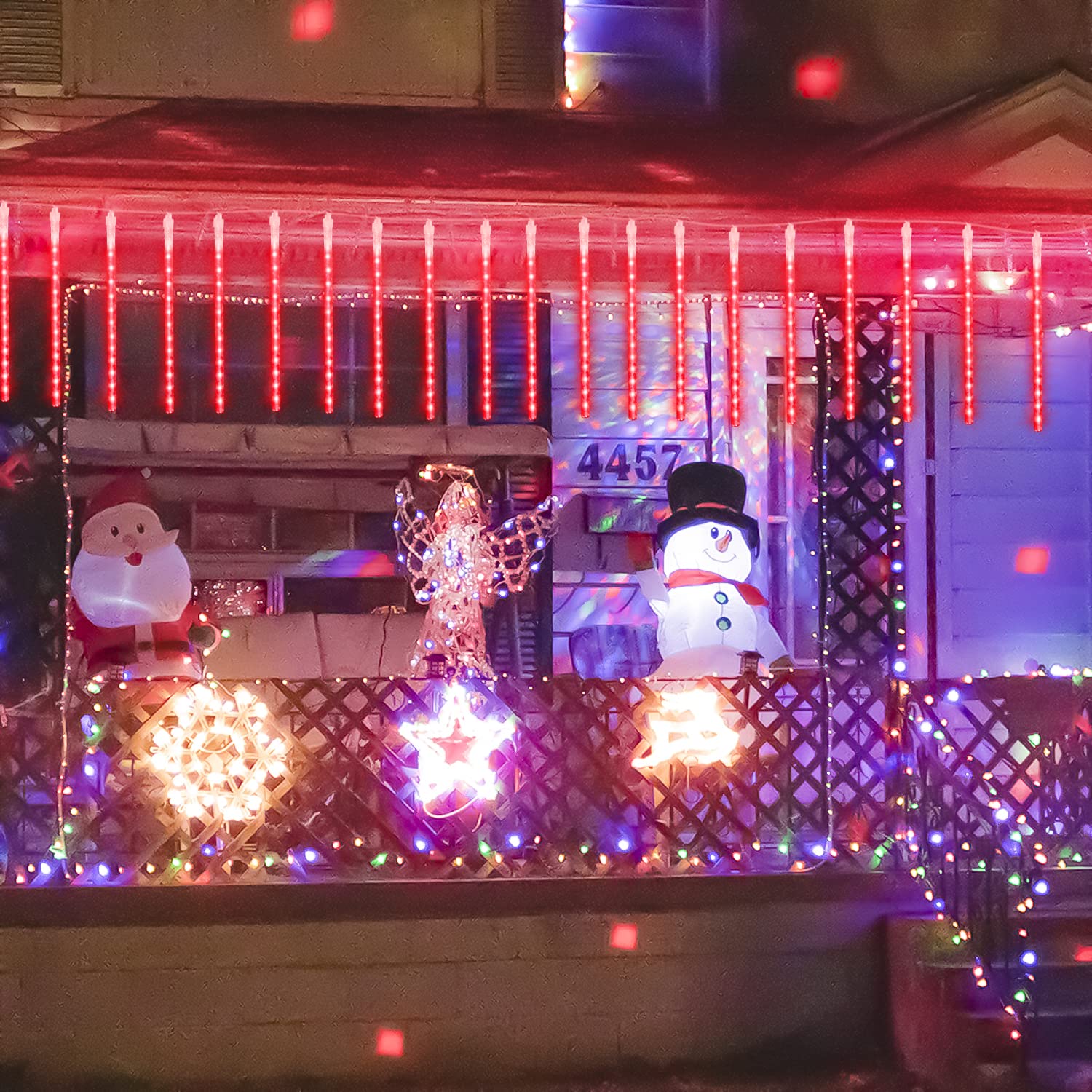 Jmexsuss Red Solar Meteor Shower Rain Lights, 8 Tube 144 Leds Solar Christmas Lights, Led String Lights For Xmas Halloween Tree