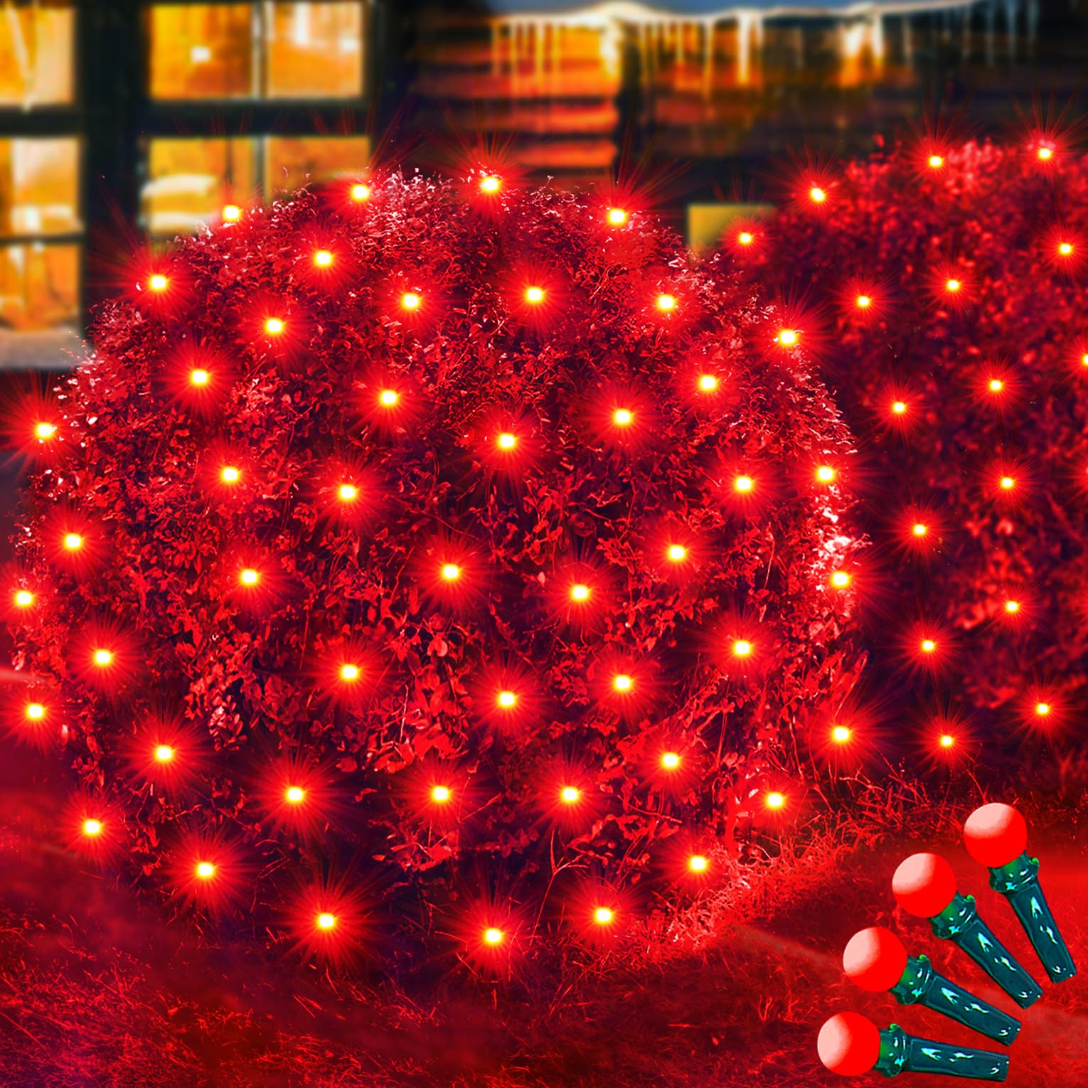KiflyTooin Christmas Net Lights 121 LED Red Fairy Mesh Light 5ft x 5ft Model GP-SW290DC0125-IP44 for Outdoor Indoor Use