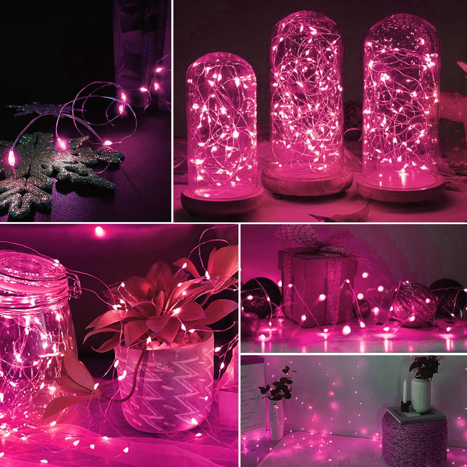 Aikei 12 Pack Led Fairy Lights Battery Operated, Valentines Day Decor String Lights Waterproof 7 Feet 20 Led Firefly Starry Lights For Wedding Party Bedroom Garden Christmas Decoration Pink