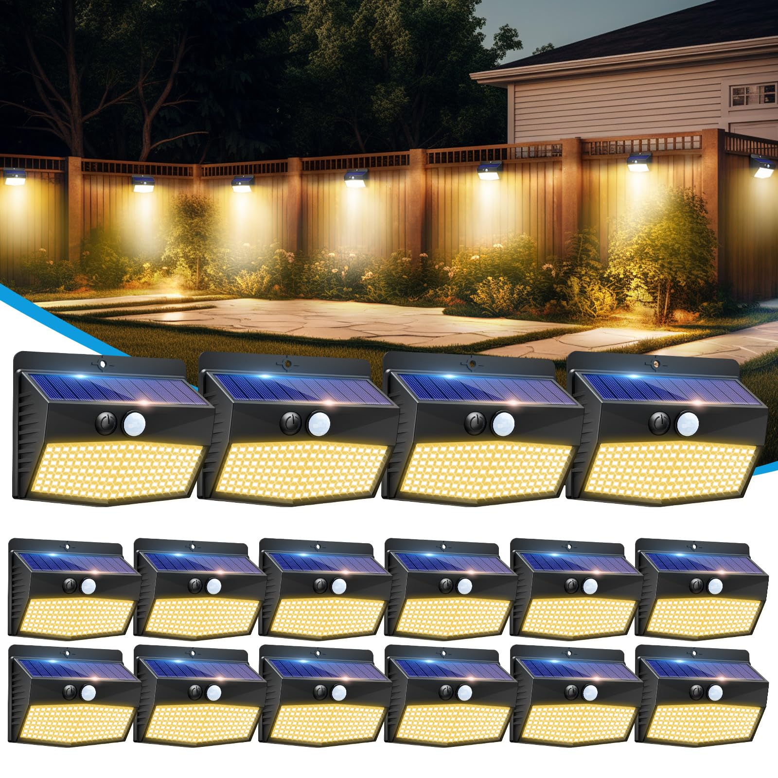 Peasur Solar Outdoor Lights, Motion Sensor, Waterproof, 16 Pack, Black-Warm, Model d280ecb2-9023-460c-bae6-7fe129ba8