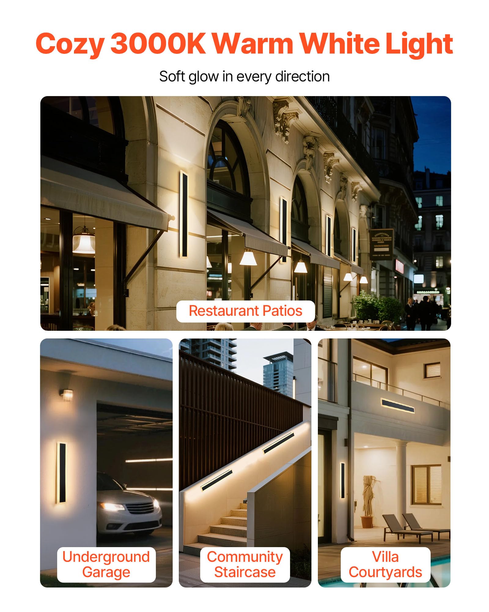 VEVOR Outdoor Wall Light, Modern Exterior Sconce, 3000K Warm White, IP65 Waterproof, 23.6 Inch, Black and White, Model VB20-1