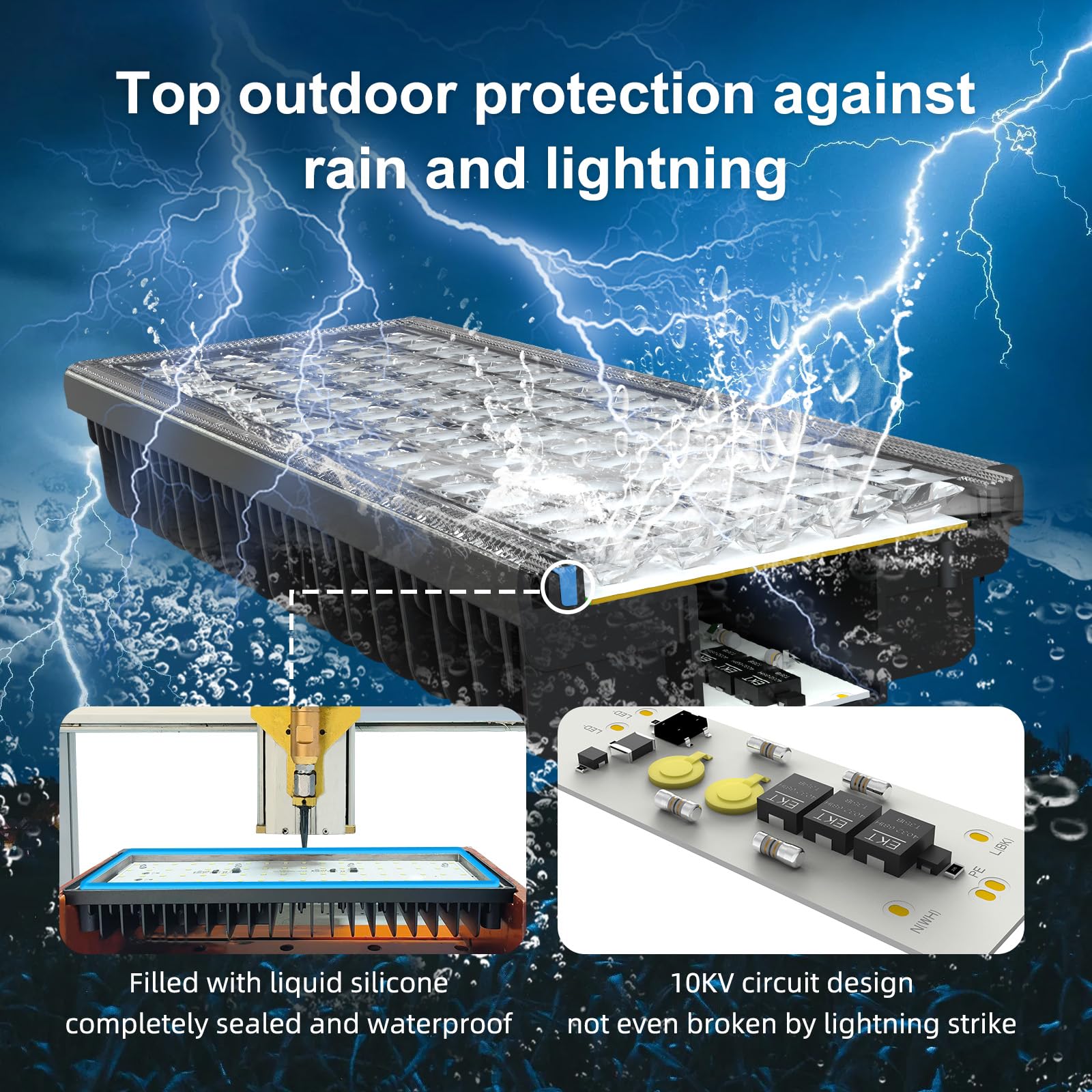 Kekeou 200W LED Flood Light Outdoor 28000LM IP67 Waterproof Black Aluminum Model GD-MZB-200W-W