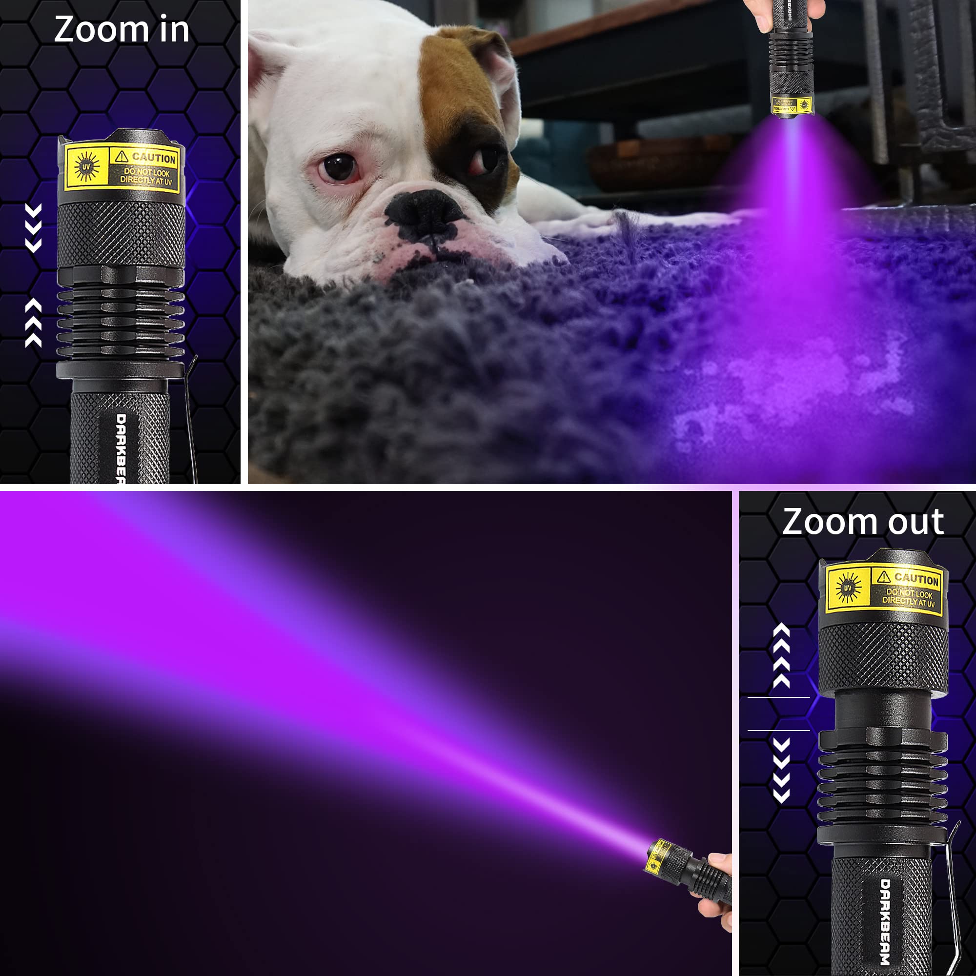 Darkbeam Uv 395Nm Flashlight Ultraviolet Led Light Blacklight Wood'S Lamp Portable 400Nm Mini Detector For Dog/Cat Urine Pet Sta