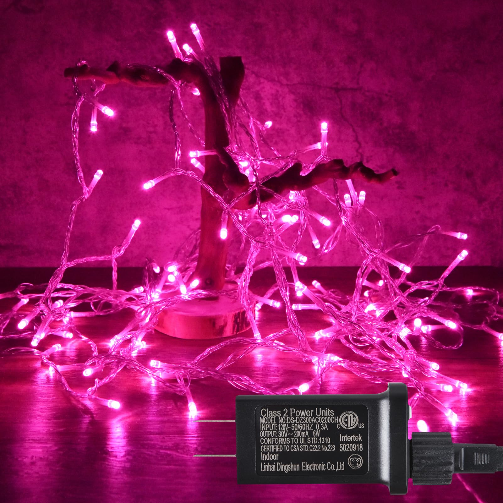 ILLUMINEW Pink String Lights Outdoor Valentines Day Decorations, 8 Modes Fairy Christmas Lights Plug in for Bedroom Tree Outside