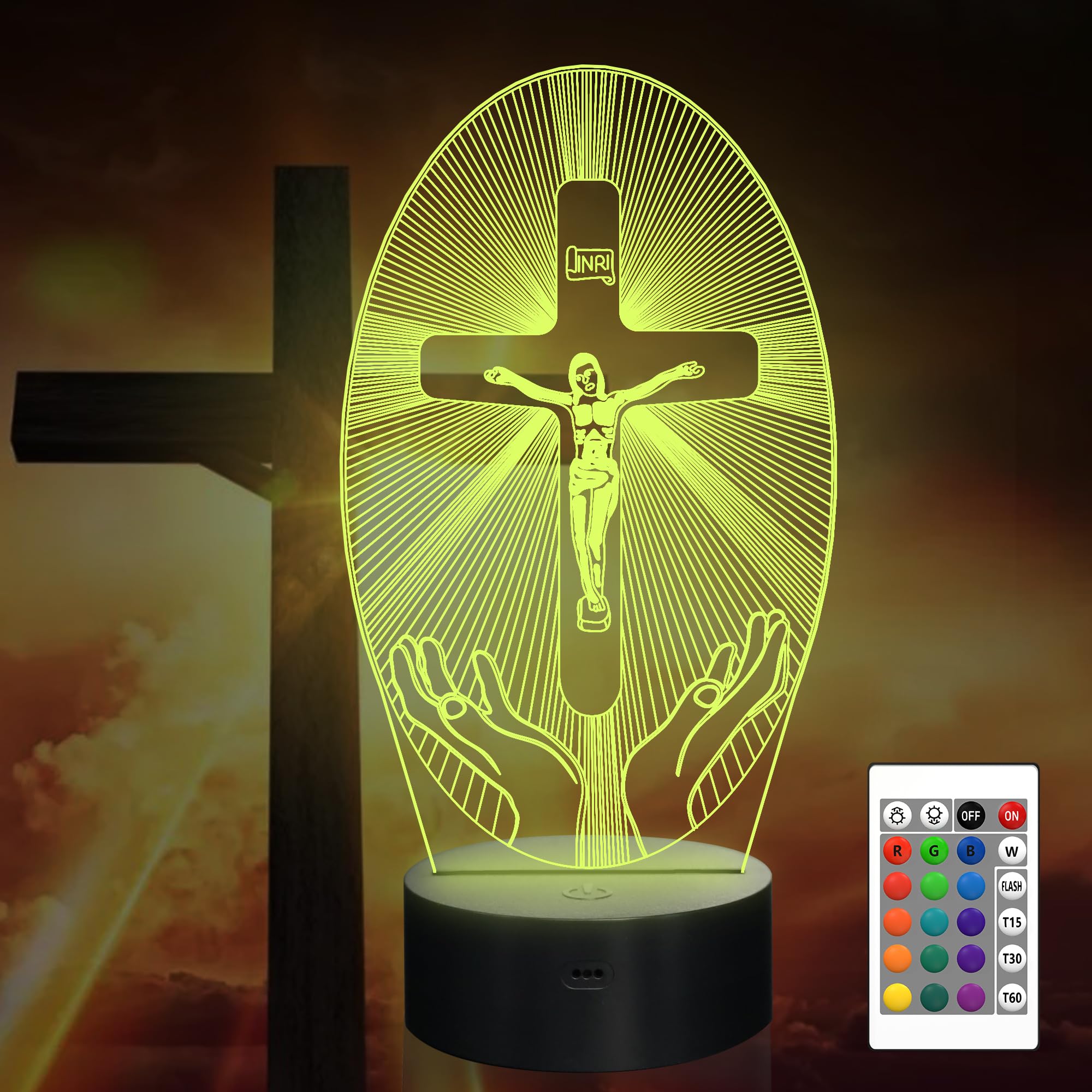 Attivolife Cross 3D Night Light, 16 Color LED Lamp with Remote, 7 x 5.9 x 3.14 inches, White, Model FS-2810-