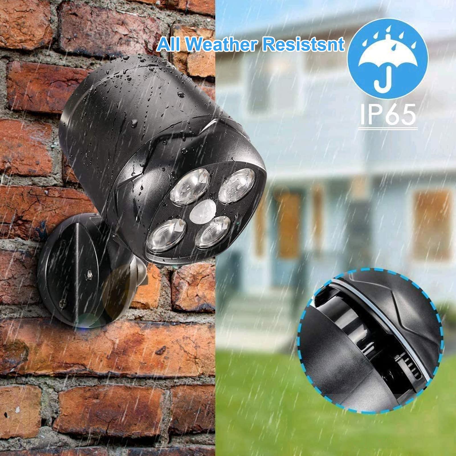 Ambaret Battery Operated Motion Outdoor Waterproof Lights, 800 Lumen Ultra Bright Battery Powered Night Activation Wireless Secu