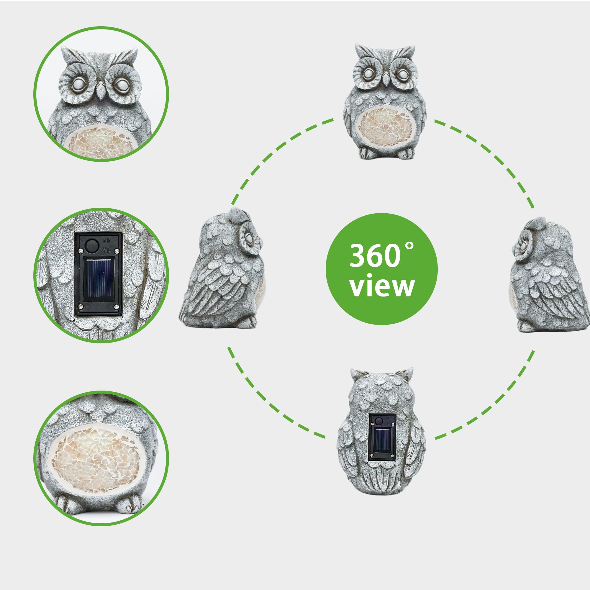 Rezpuao Solar Owl Garden Statue, Resin Figurine with Solar Light, Outdoor Decor for Patio, Yard, Lawn, Model CA81432, Color Owl