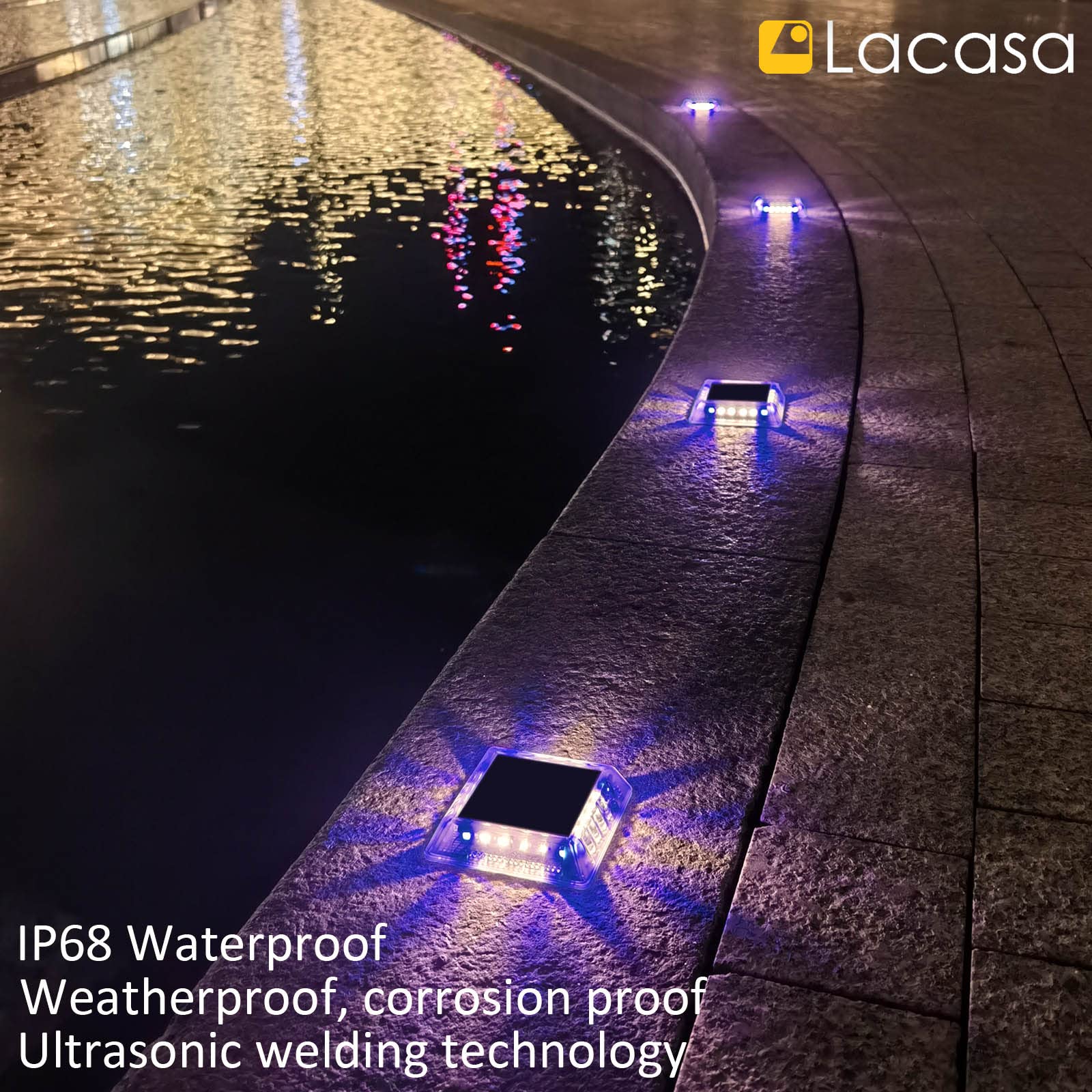 Lacasa Solar Deck Lights, 4 Pack 30Lm Led Dock Lights Outdoor Solar Powered Step Lights Ip68 Waterproof Auto On/Off For Garden S
