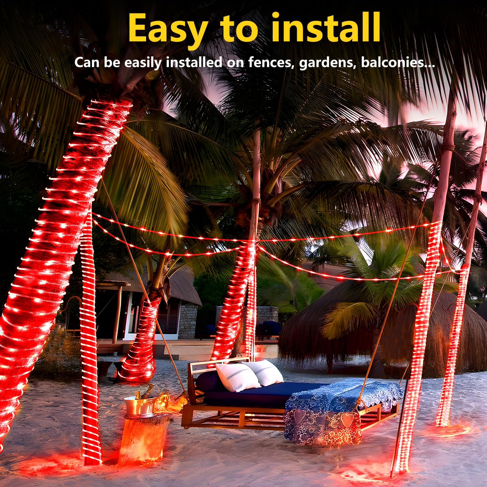 Knonew 164Ft 1000Led Rope Lights Outdoor Indoor,String Lights Waterproof 8 Modes Clear Tube Lights For Outside,Bedroom,Wedding,Garden,Patio,Christmas,Tree,Rv,Holiday Decoration(Red)