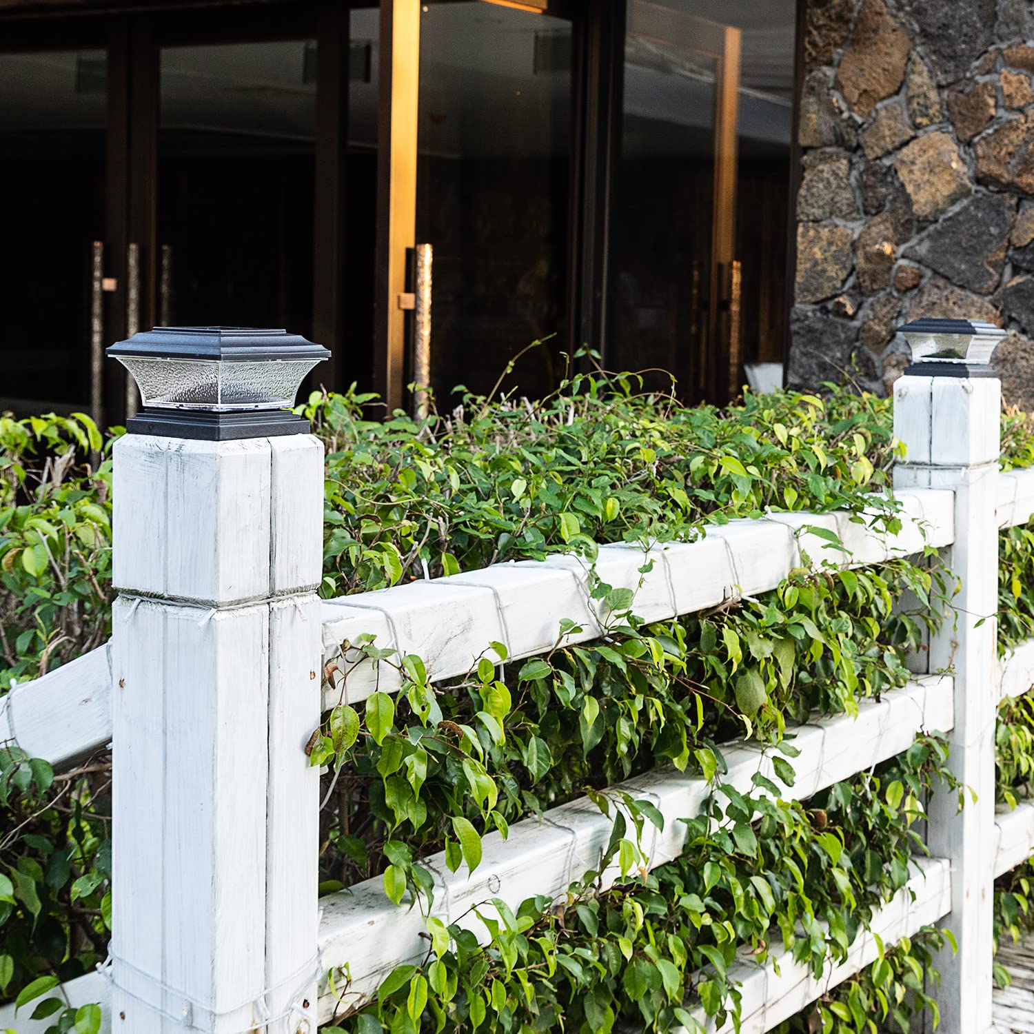 HUYIENO Solar Post Cap Lights - LED Deck Fence Light with 9 Modes, 2pk, Black, for 4x4 & 5x5 Wooden Posts, Model HY1238