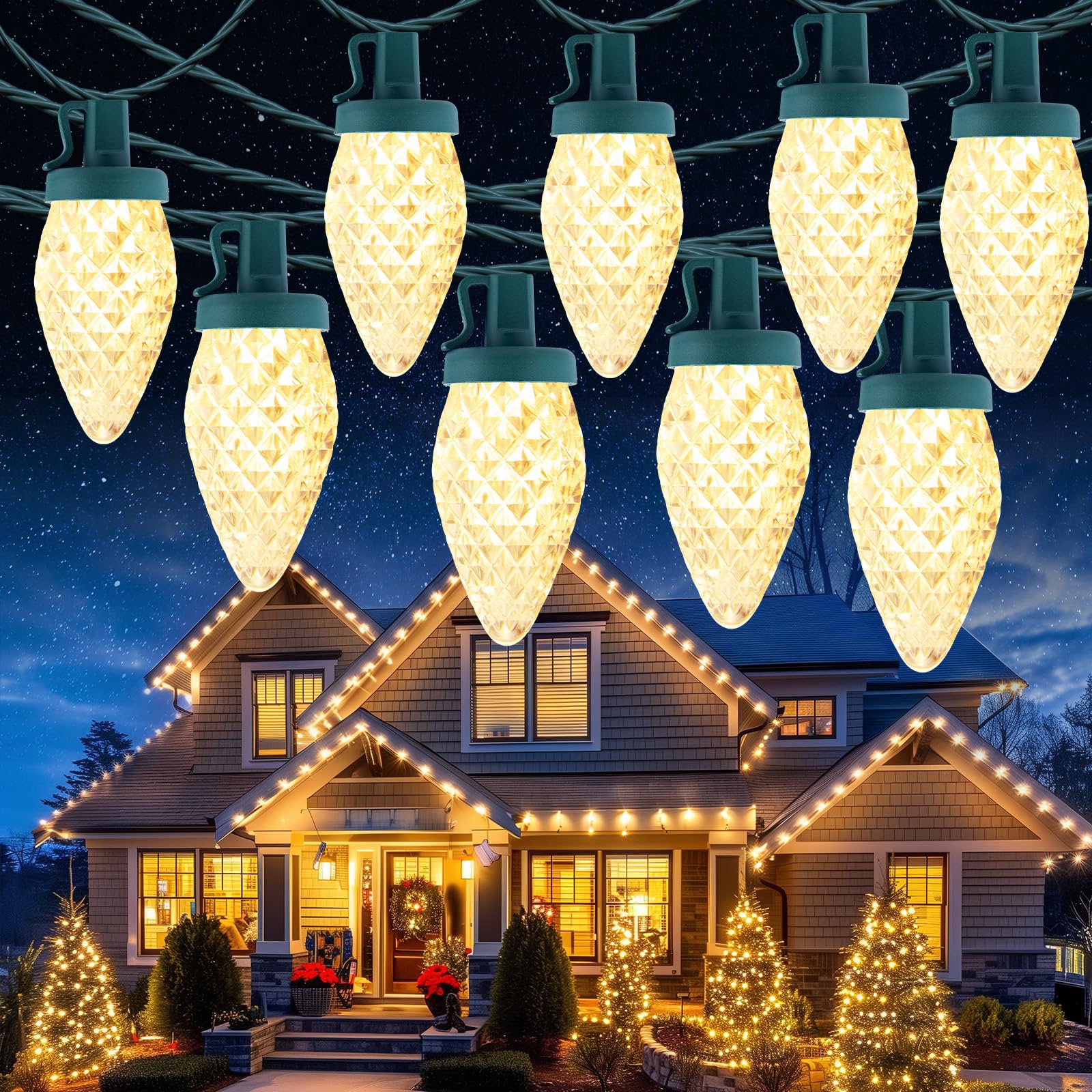 C9 Christmas Lights Outdoor, 114 Feet 150 Led C9 String Lights With Timer & 8 Light Modes, Waterproof Commercial Grade Connectab