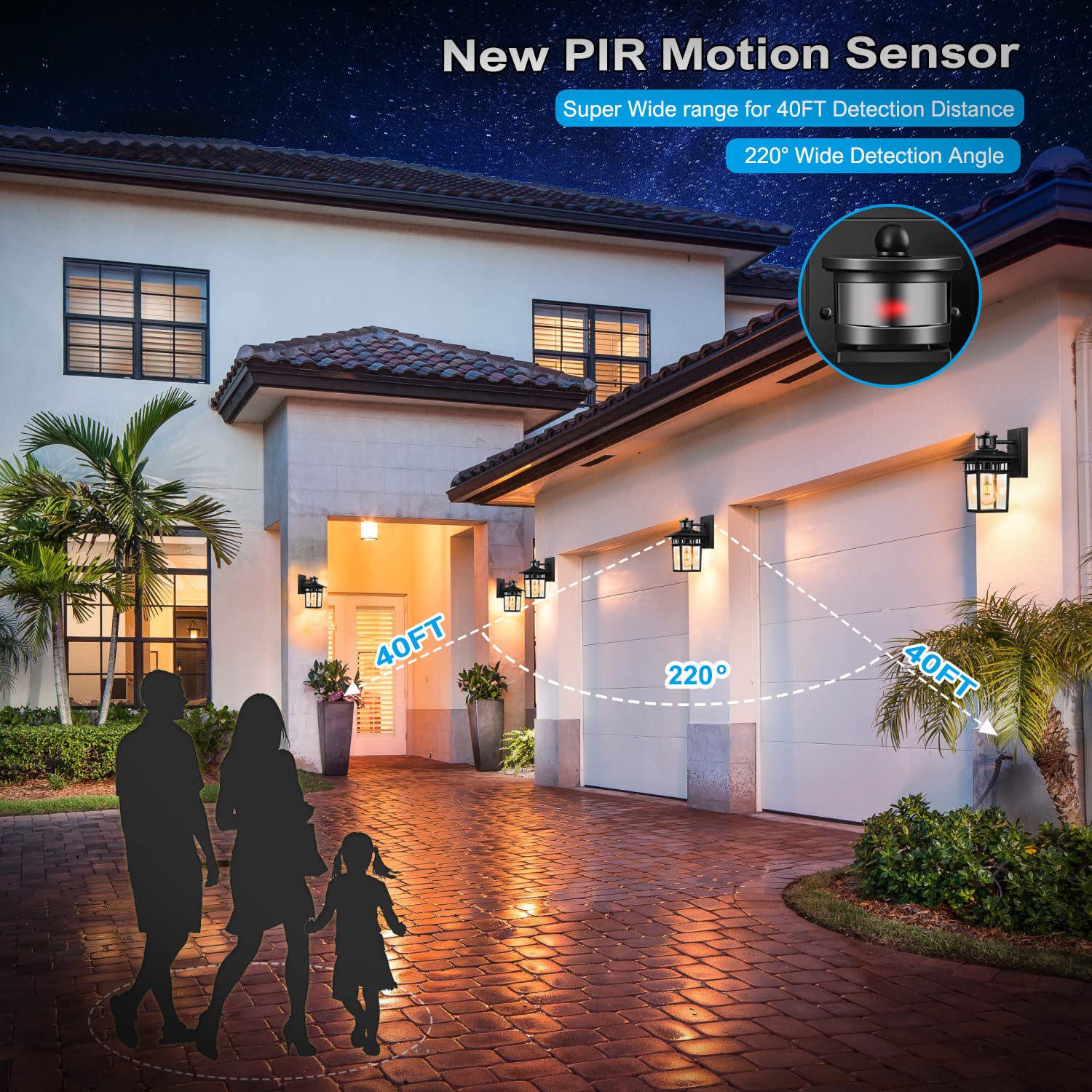 Hifeelen Motion Sensor Outdoor Wall Light, Dusk To Dawn, Waterproof Aluminum, Black Gold