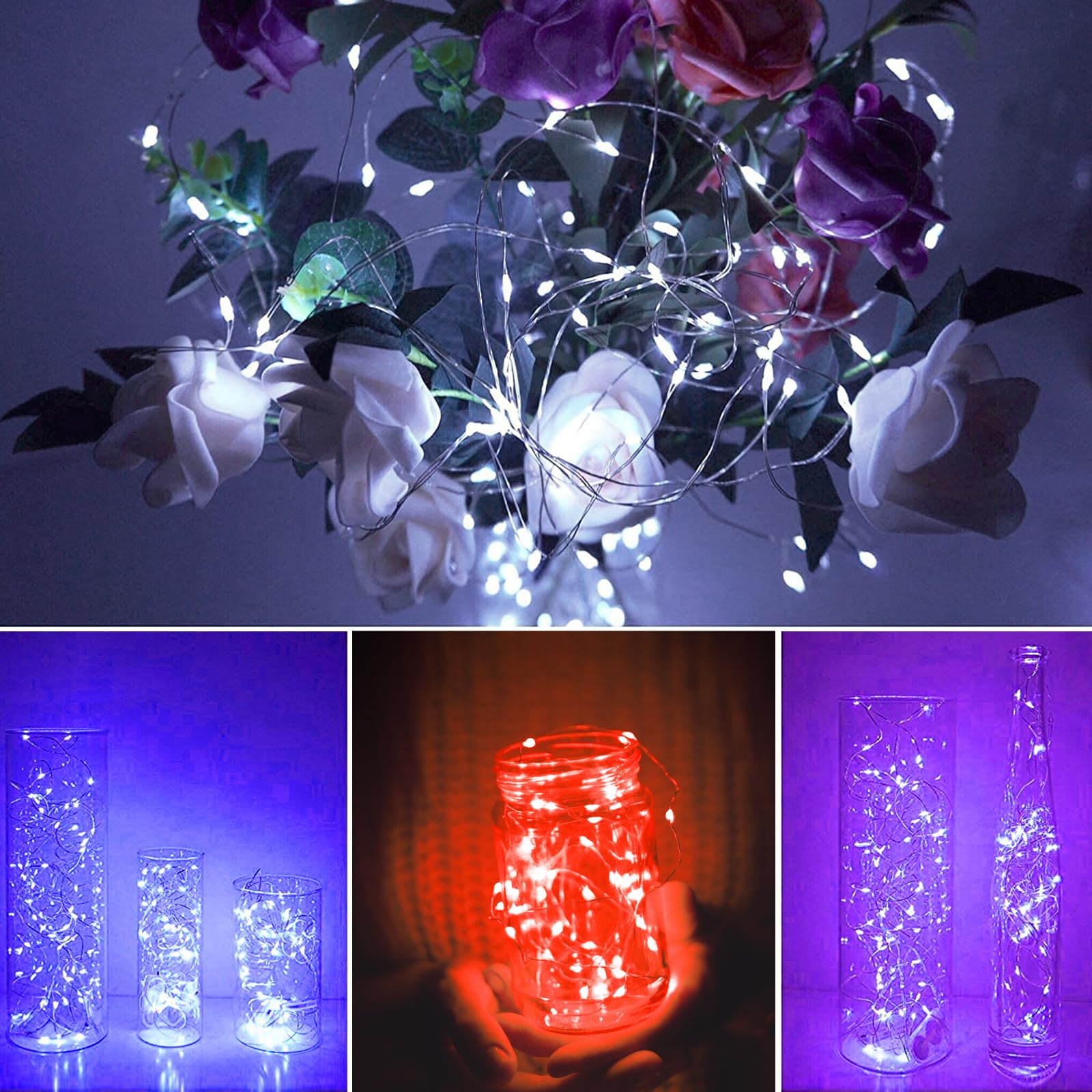 Ineximun 24 Pack Led Fairy Lights Battery Operated 7Ft 20Led Warm White Mini String Lights Waterproof Christmas Lights For Mason Jars Bedroom Diy Party Wedding Multi-Colored