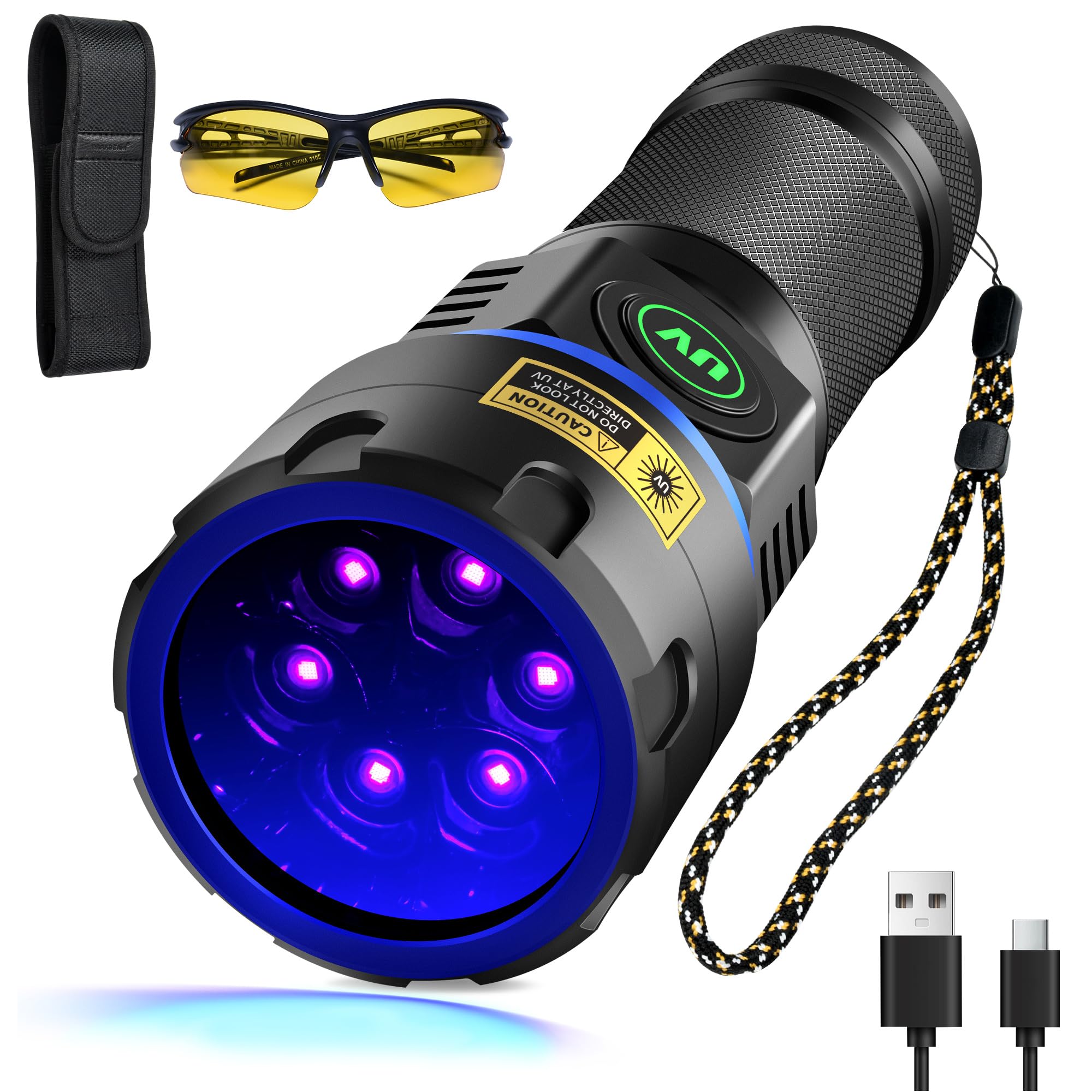 DARKBEAM UV Flashlight 365nm Black Light  6xLED Rechargeable Powerful Blacklight 60W Woods lamp  Ultraviolet Lights for Rock  Blood Tracking  Pet Urine  Uranium Glass  Scorpion  Resin Curing
