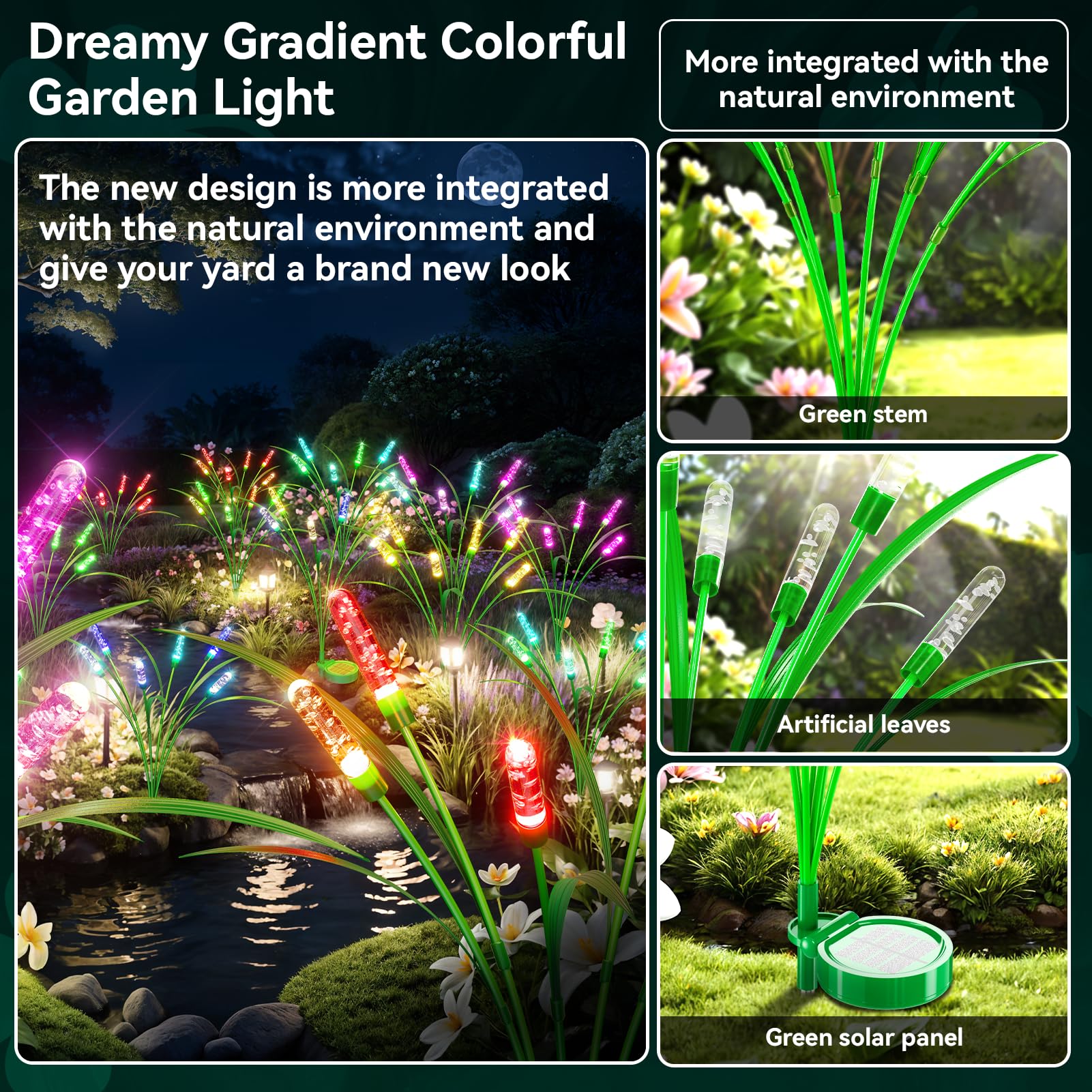 TopVelo 6 Packs Solar Garden Light, Multicolor, 30 Inch, IP65 Waterproof, Intelligent Light Control, Model: multi-coloredreedlight-6