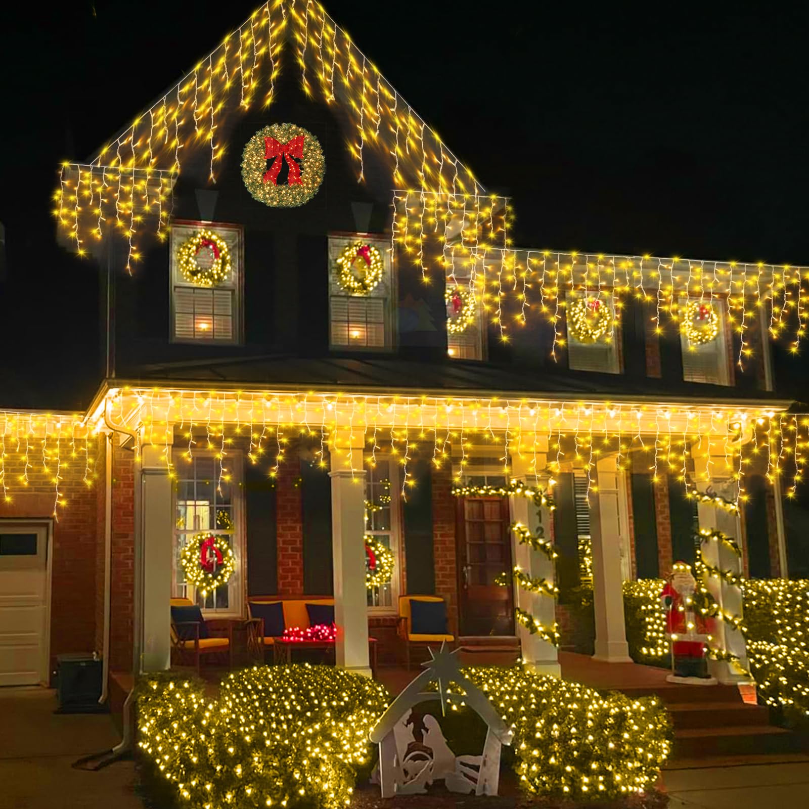 Yeguo 33Ft 400 Led Icicle Lights Outdoor, 80 Drops Icicle Christmas Lights Connectable, 8 Modes Warm White Xmas Icicle Lights Wi
