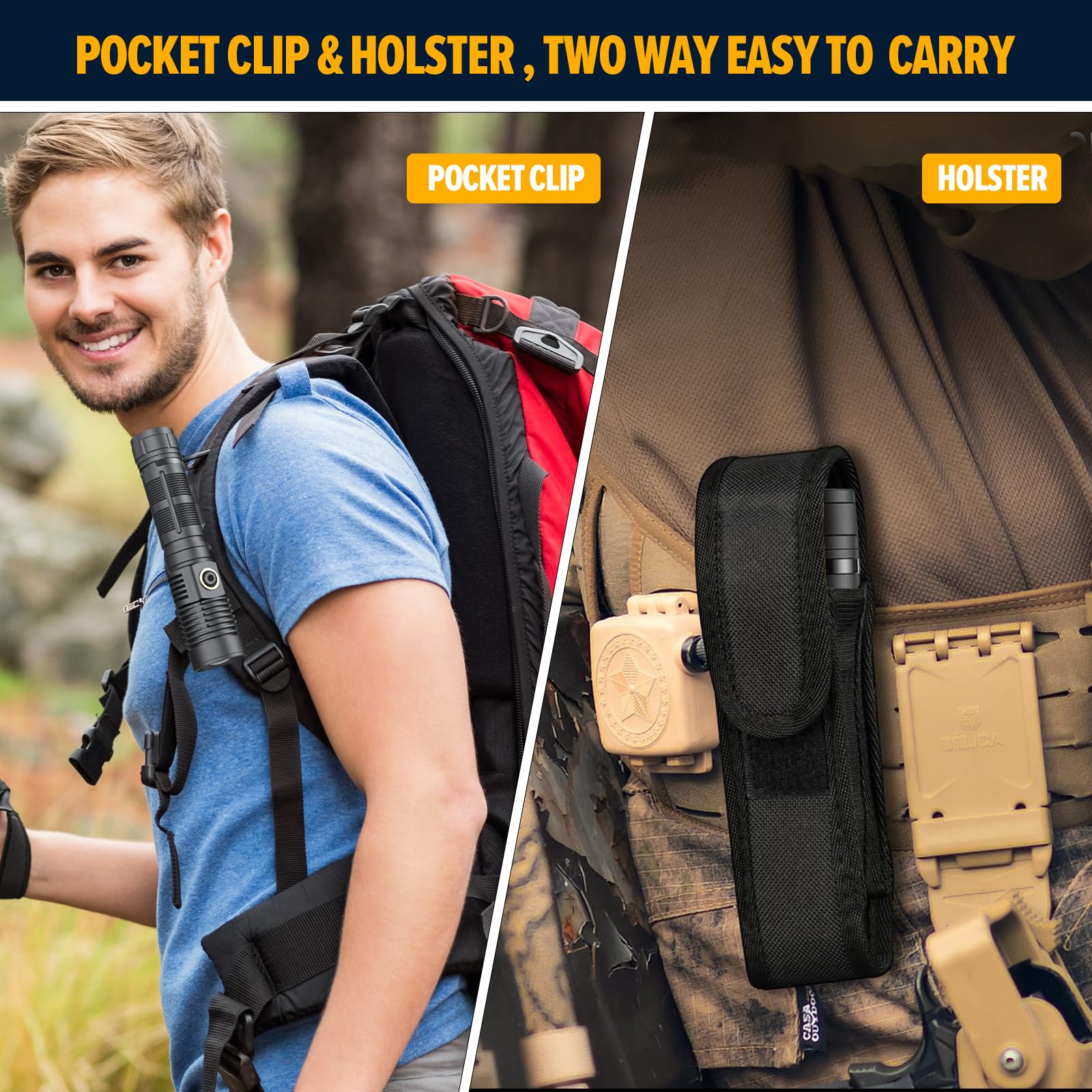 Rechargeable Magnetic Flashlight 20000 High Lumens - 1500 Meters Long Beam Super Bright Led Tactical Flashlight With Holster Usb