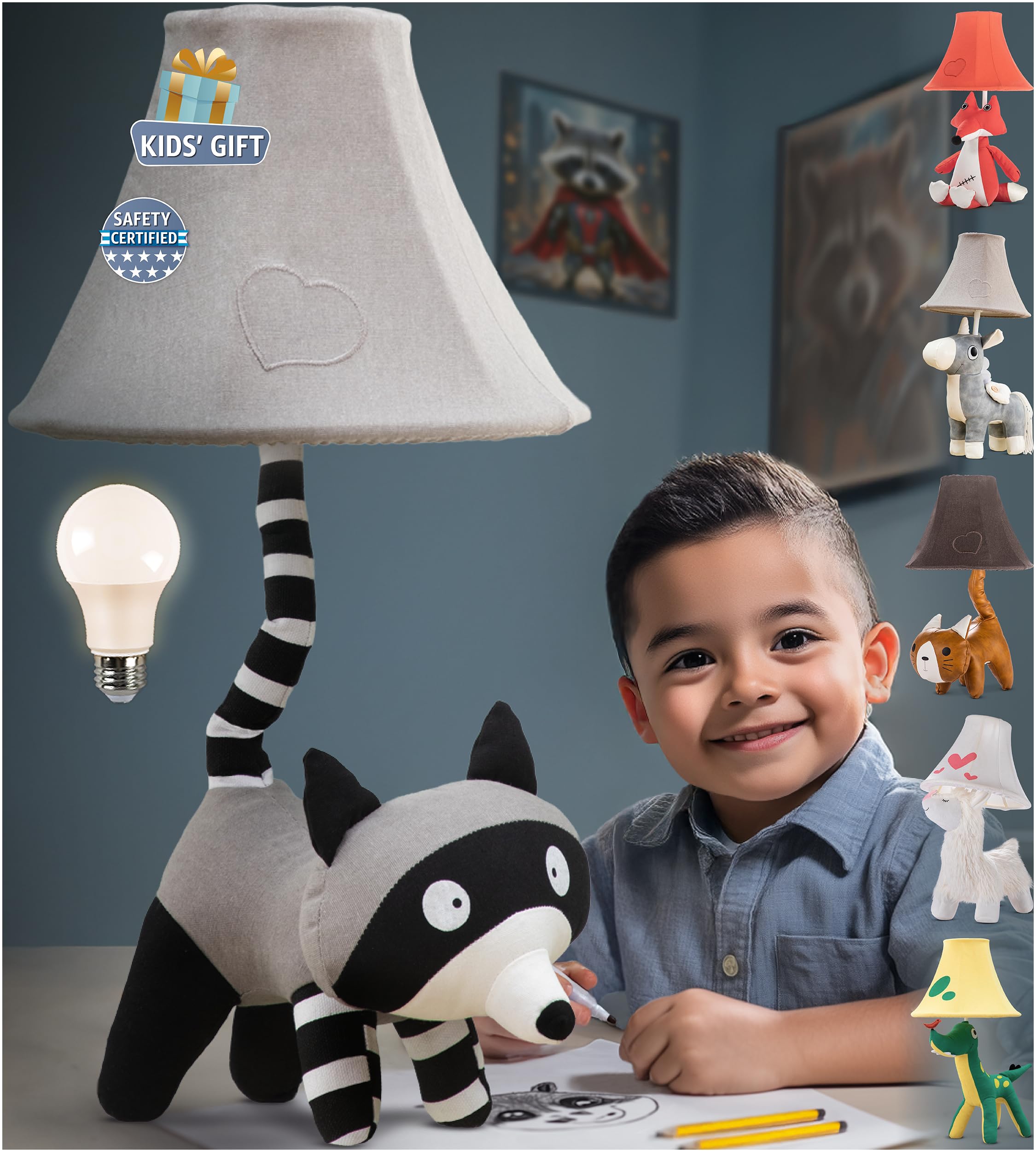 Raccoon Kids Lamp for Boys Bedroom - 20, Animal Lamp for Kids Room - Cute Christmas Gifts, Birthday Gifts for All Ages: Toddler 