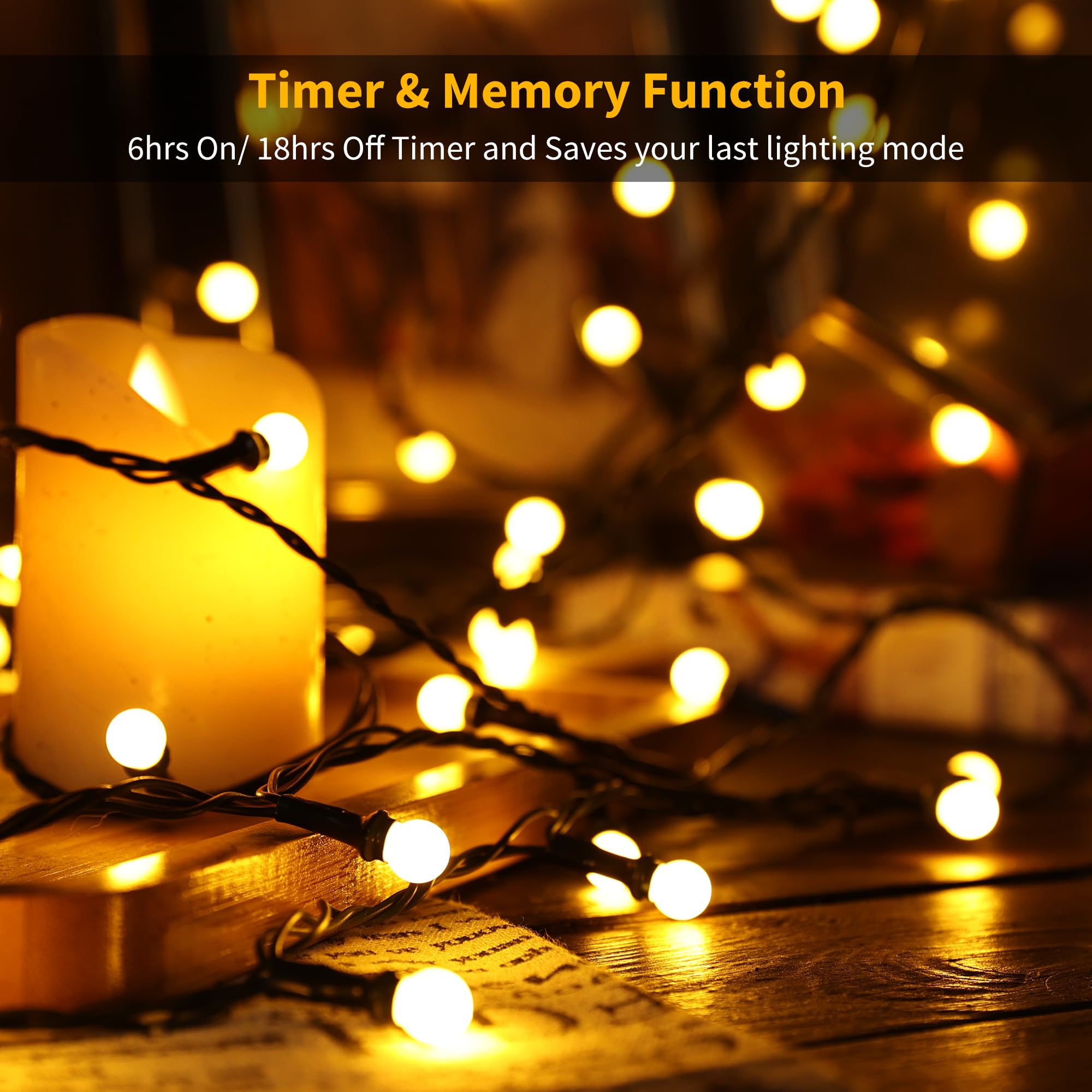 Brizled LED String Lights, 66ft 200 LED Warm White, 8 Modes, Green Wire for Indoor Outdoor Use