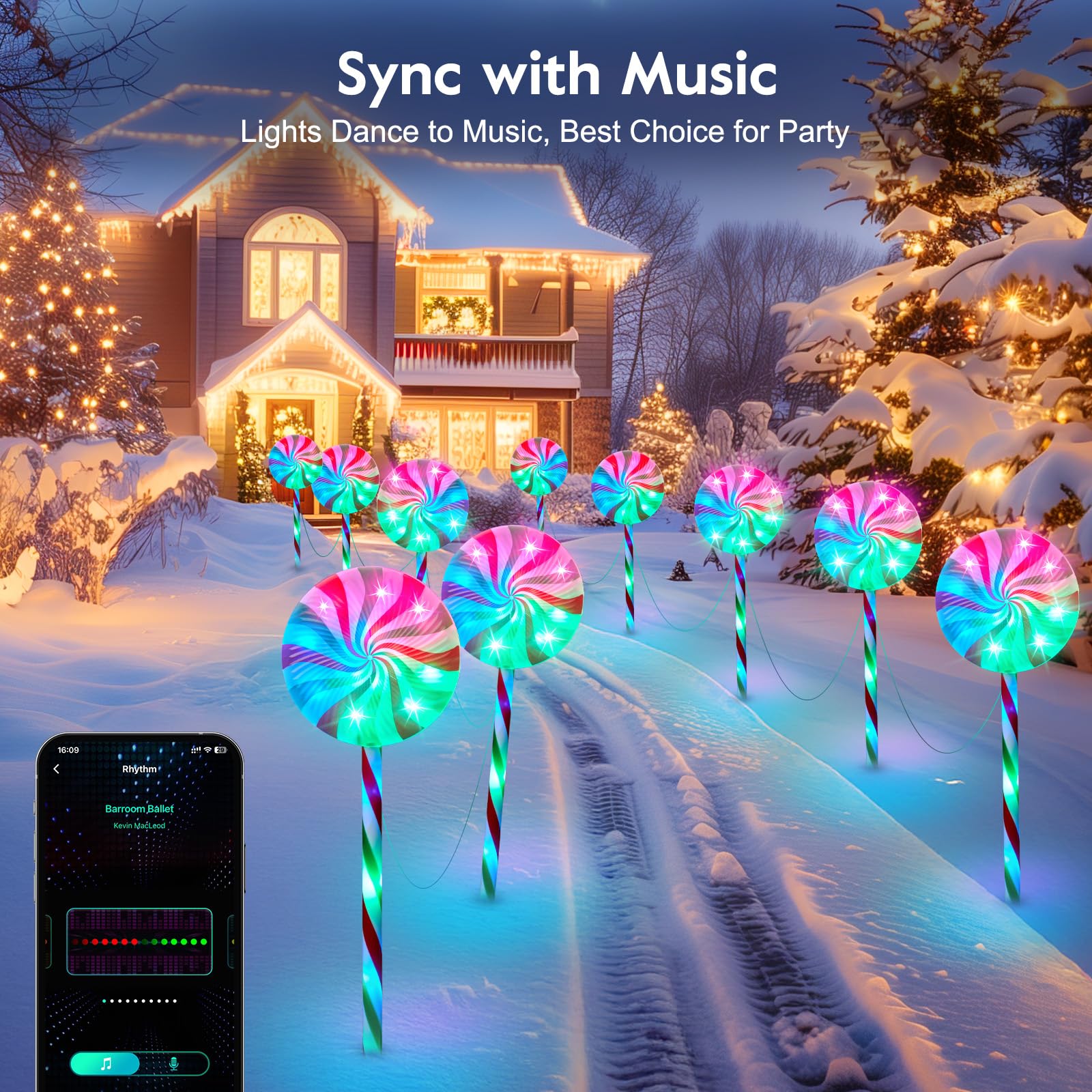 Brightown 6 Pack Smart Lollipop Pathway Lights - 120 LED Candy Cane with APP Control, 16 Million Colors, Waterproof Christmas Decor