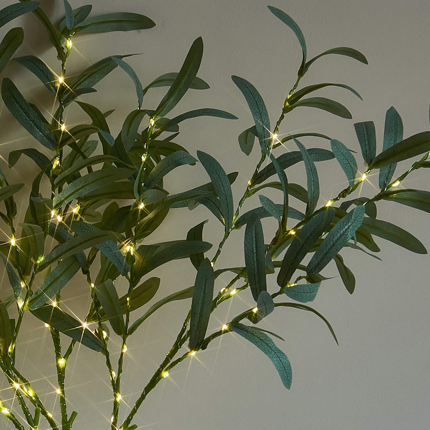 LITBLOOM Lighted Olive Branches 24IN 45LED with Timer Battery Operated Lit Artificial Greenery for Wedding Party Spring Home Dec
