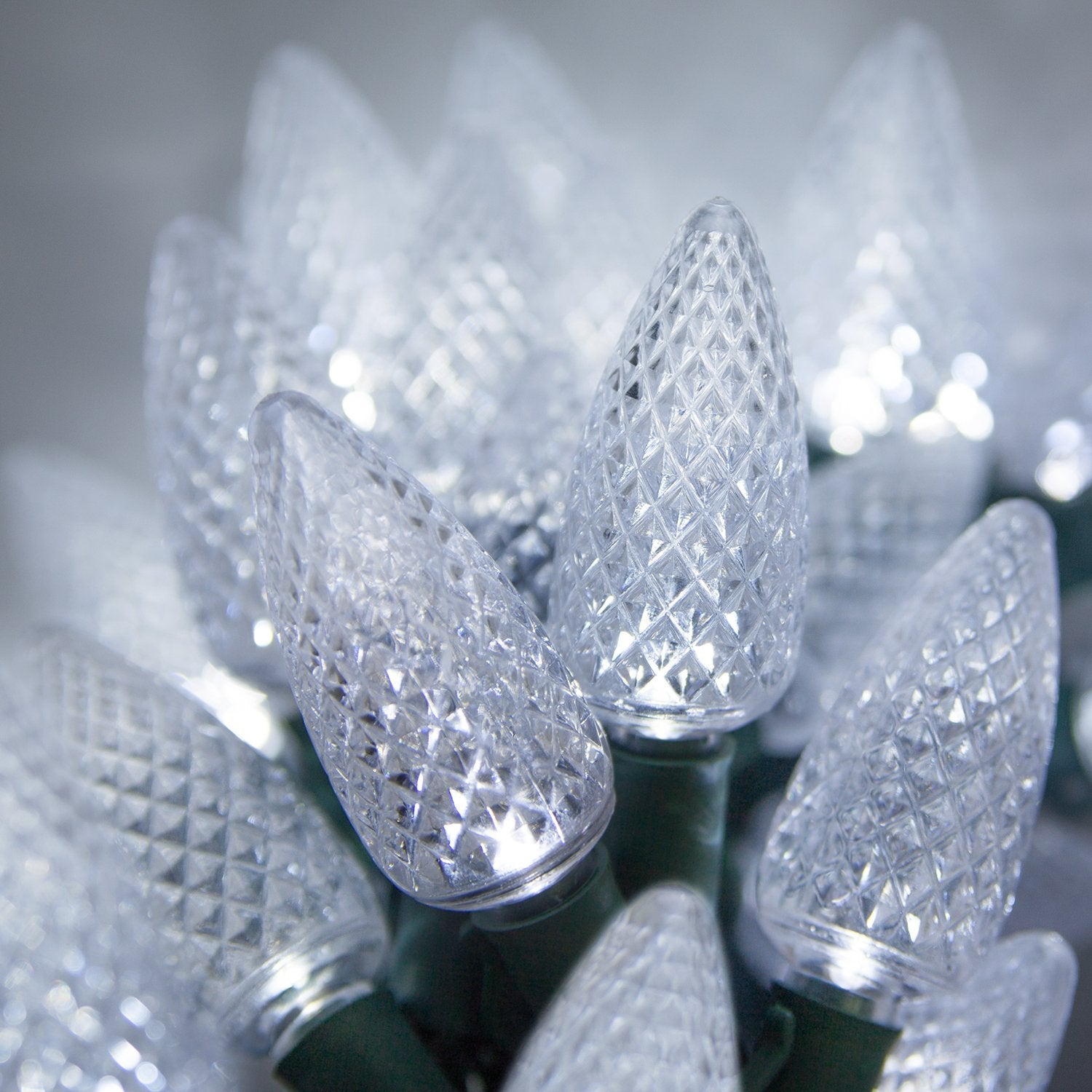 Wintergreen Lighting C9 LED Christmas Lights Set - 25 Cool White Lights, 17ft, Acrylic, Green Wire, Model IOS-4-25