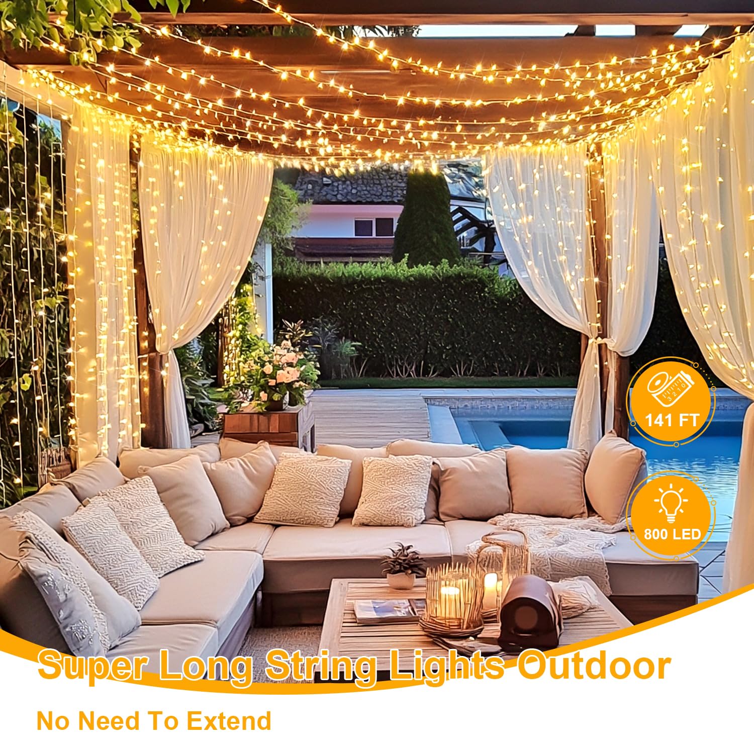 JMEXSUSS 800 LED String Lights, Warm White, Copper Material, 8 Modes, Plug-in for Indoor/Outdoor Decoration