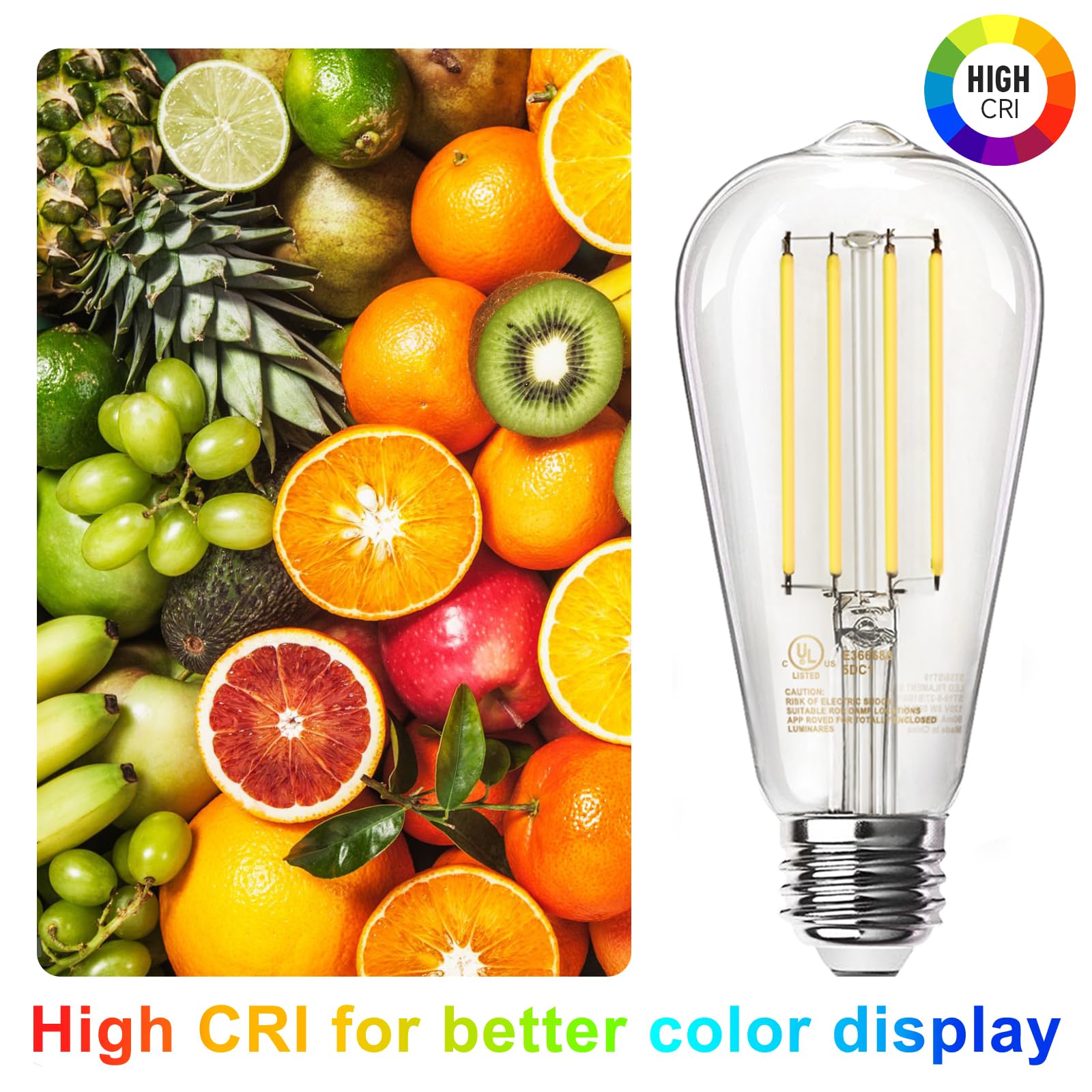 Tjoy 20 Pack Vintage 8W St58 Led Edison Light Bulbs, Dimmable, 60W Equivalent, 800Lumens, 2700K Warm White, E26 Base Led Filamen