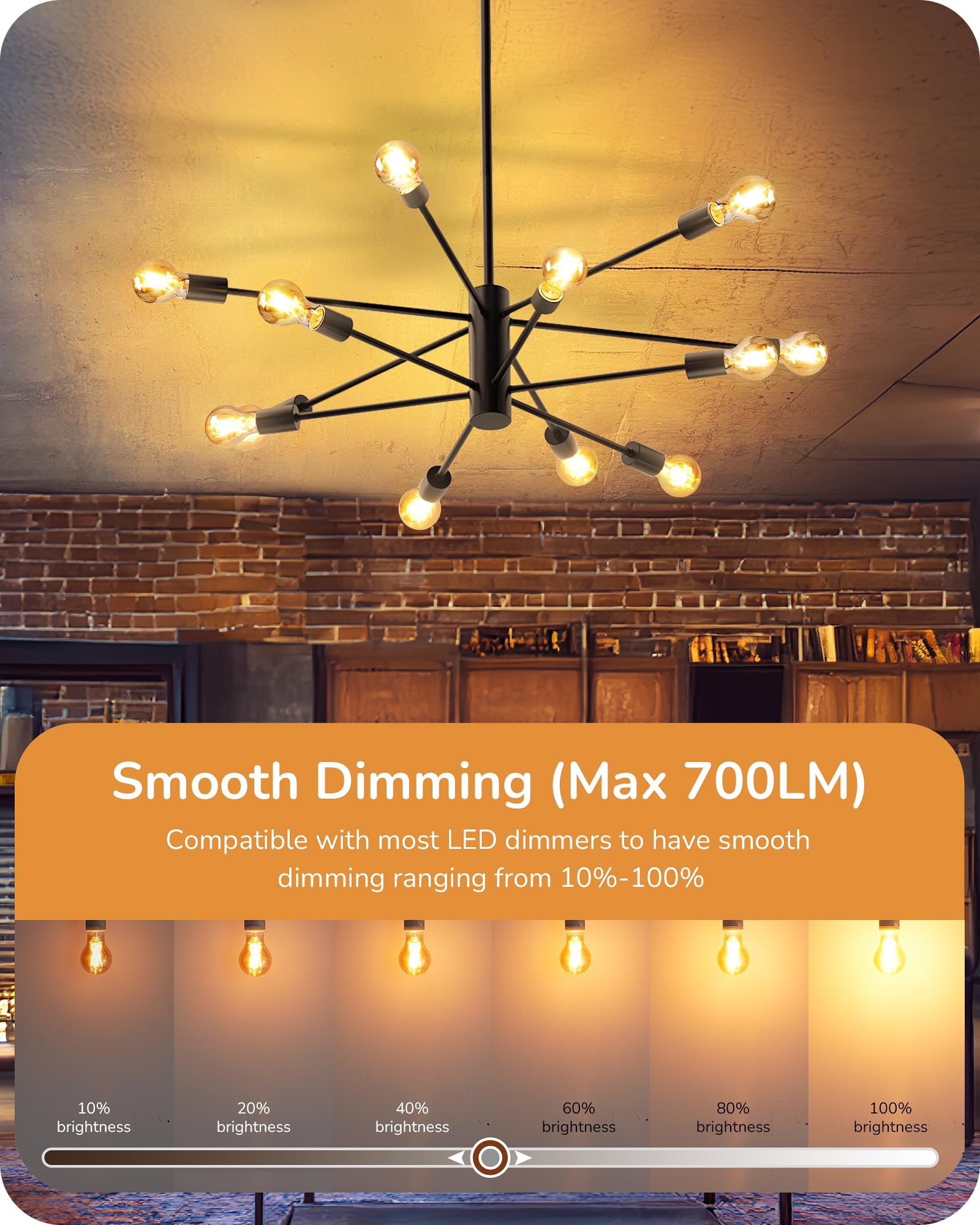 Edishine Vintage Led Edison Bulbs 8W, 60W Equivalent, 2200K Amber Warm Light, St58 Antique Edison Light Bulb With 80+ Cri, A19 D