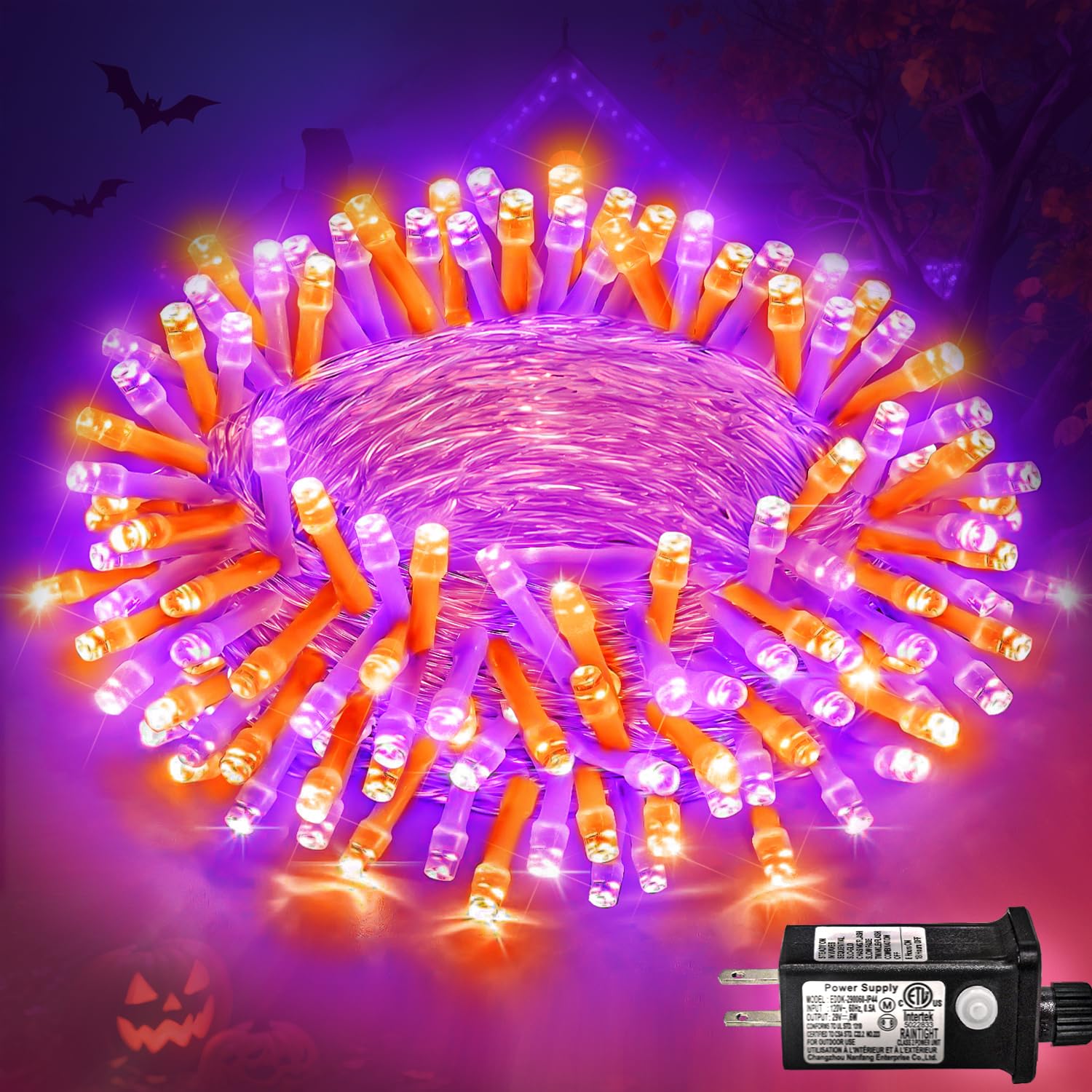 Einiiya 120 Led Orange And Purple Christmas Lights 40 Ft String Lights Indoor Outdoor Clear Wire With 8 Modes  Plug In Waterproof Christmas Light For Tree Party Bedroom Thanksgiving Decorations