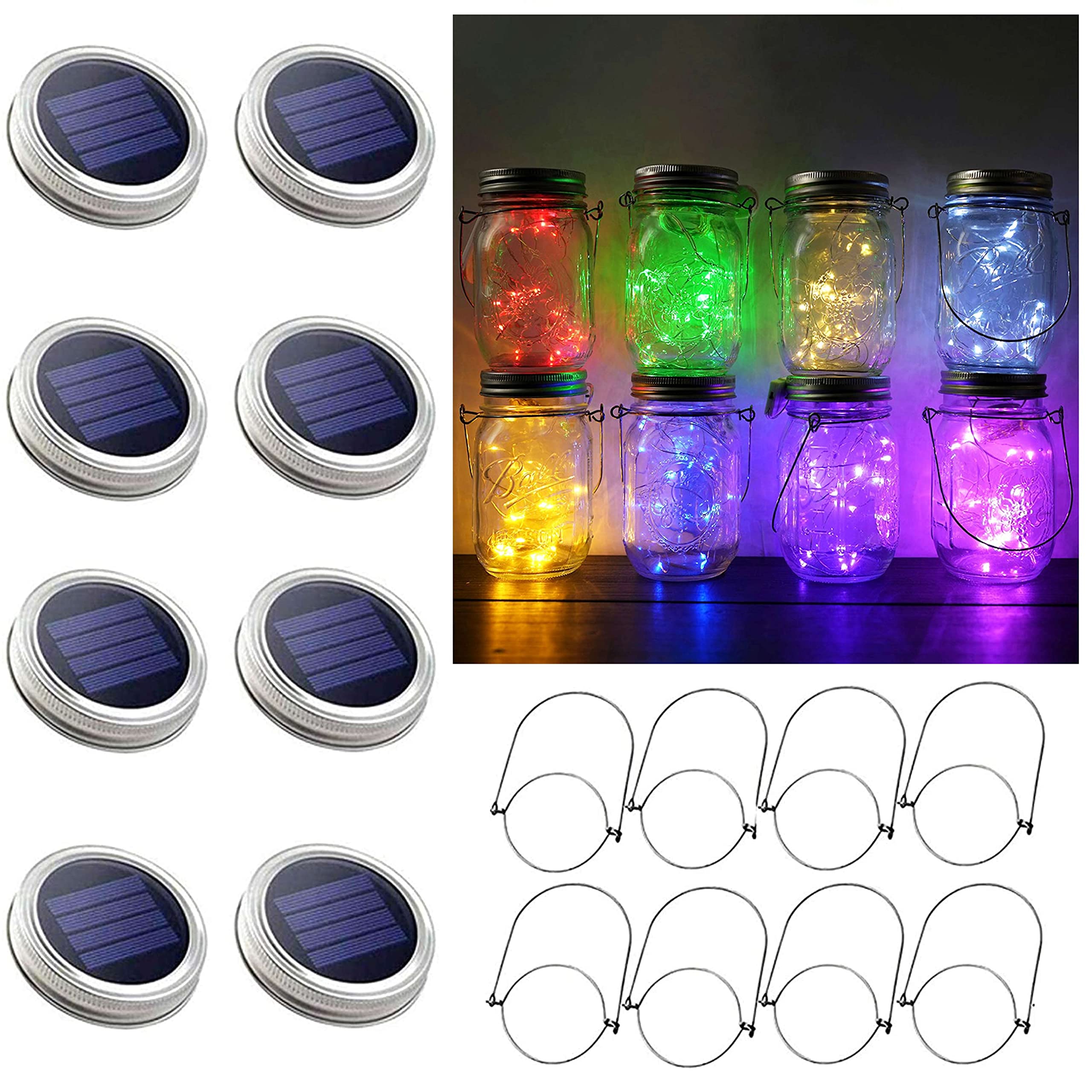 Cynzia 30Led Solar Mason Jar Lights, 8 Pack Jar Lid String Lights (No Jars), Waterproof Fairy Firefly Light For Garden, Patio, O